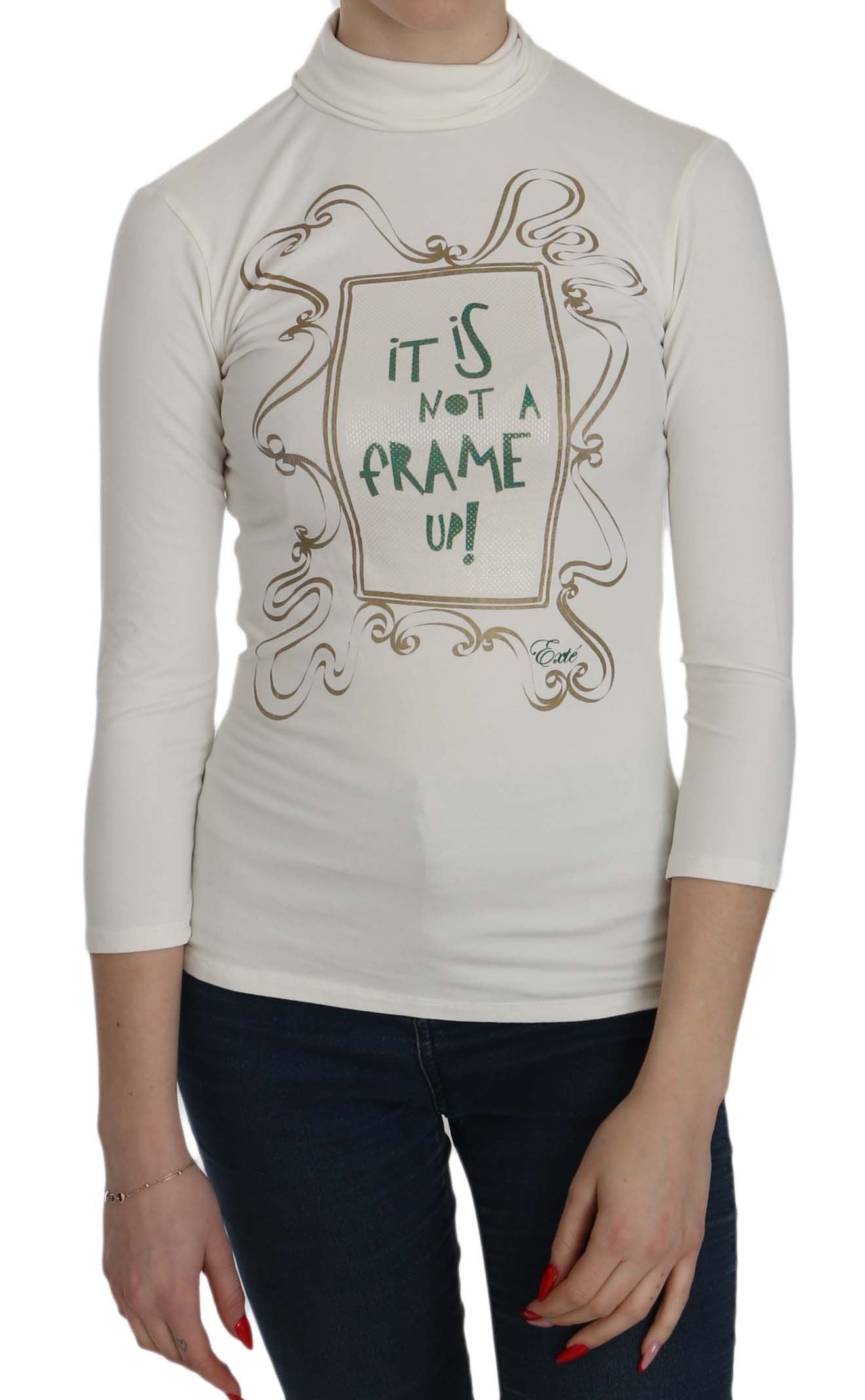 Exte Chic – Weiße Bluse mit Rollkragen und Print