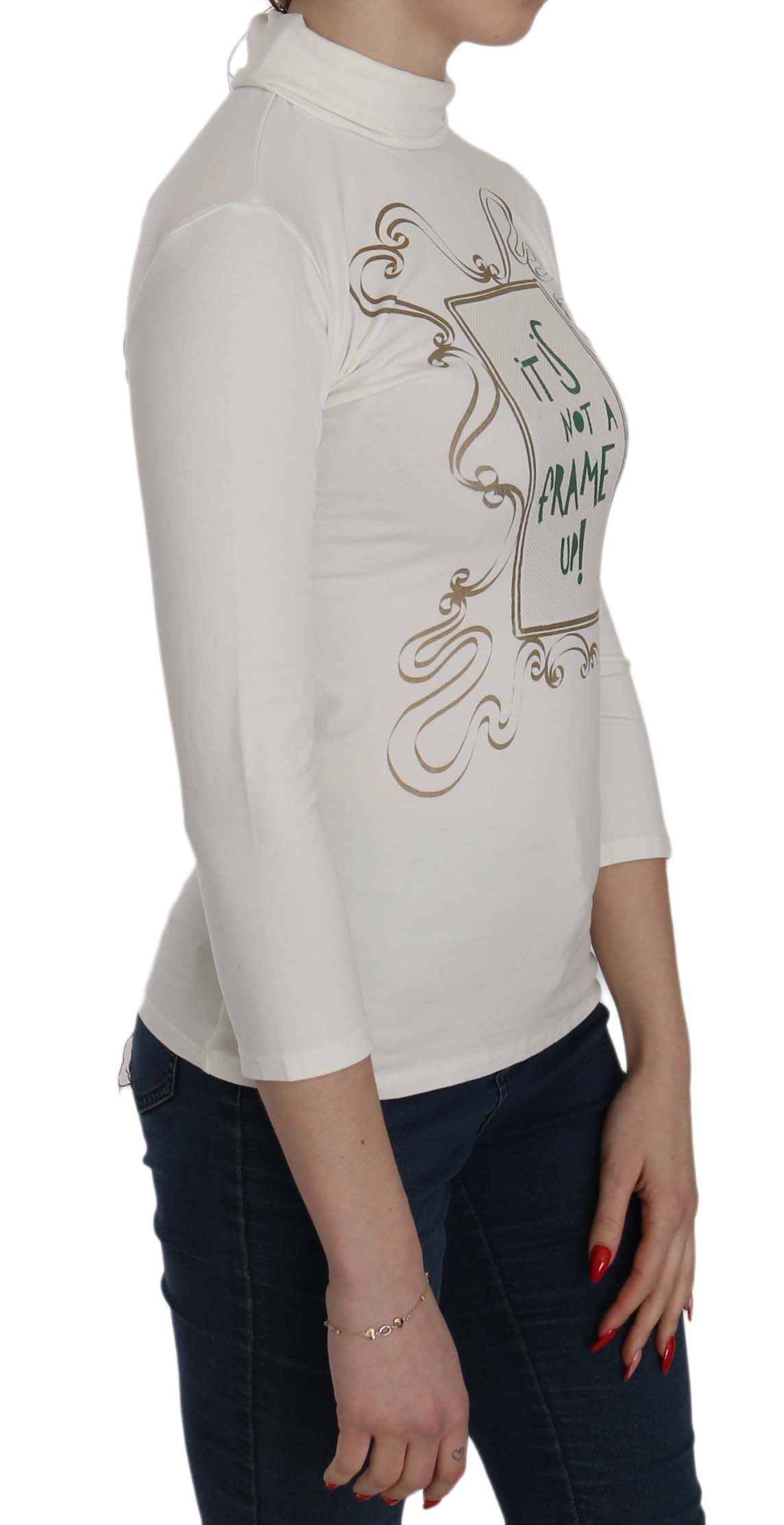 Exte Chic – Weiße Bluse mit Rollkragen und Print