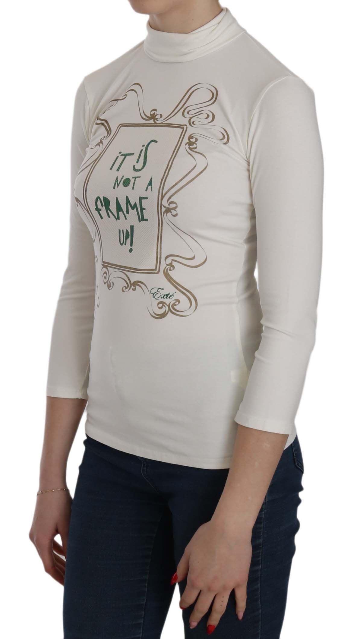 Exte Chic – Weiße Bluse mit Rollkragen und Print