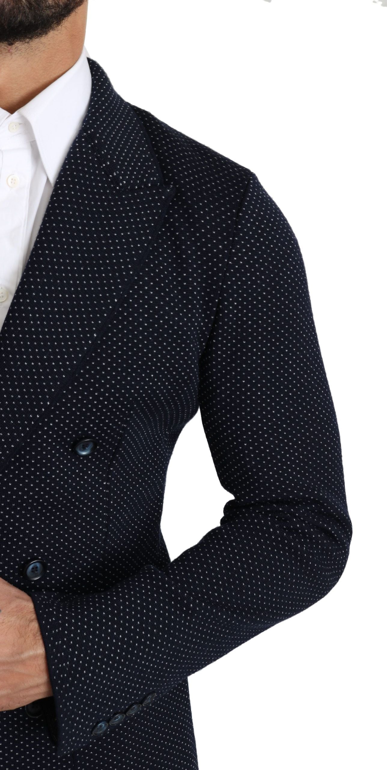 Dolce &amp; Gabbana Eleganter dunkelblauer gepunkteter Slim-Fit-Blazer
