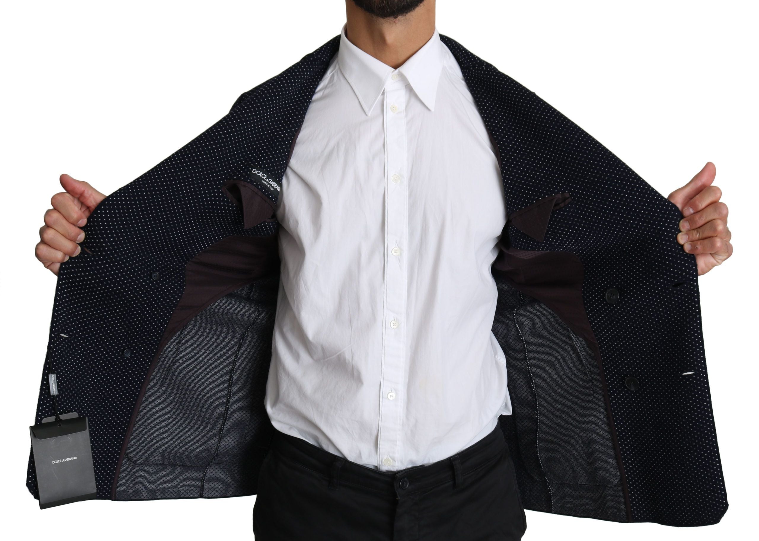 Dolce &amp; Gabbana Eleganter dunkelblauer gepunkteter Slim-Fit-Blazer