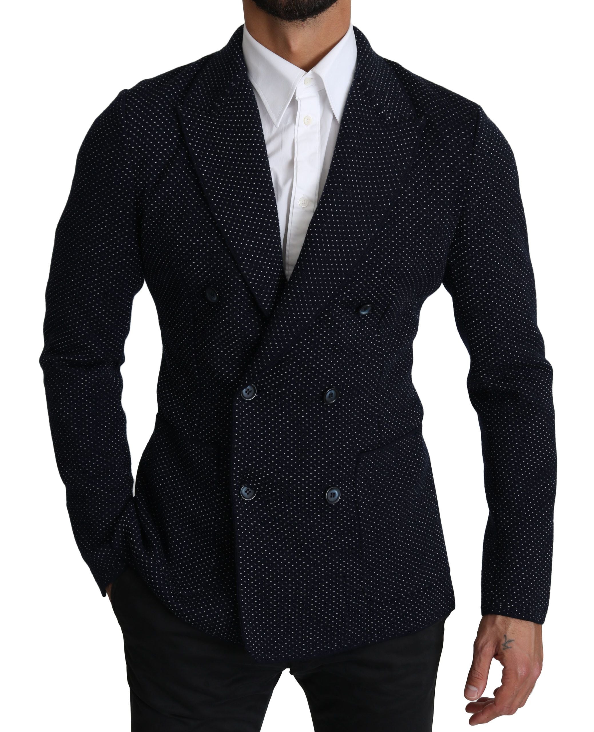 Dolce &amp; Gabbana Eleganter dunkelblauer gepunkteter Slim-Fit-Blazer