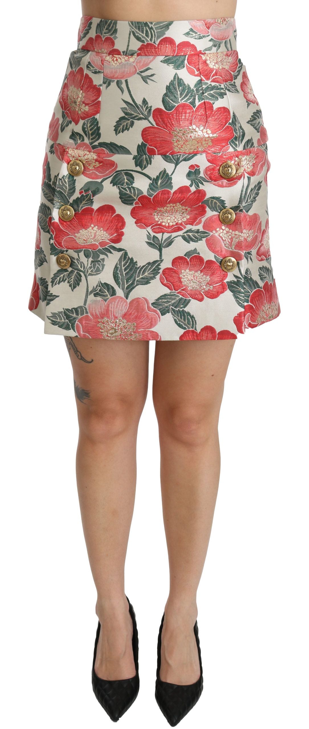 Dolce &amp; Gabbana Eleganter weißer Rock mit Blumenmuster und hoher Taille