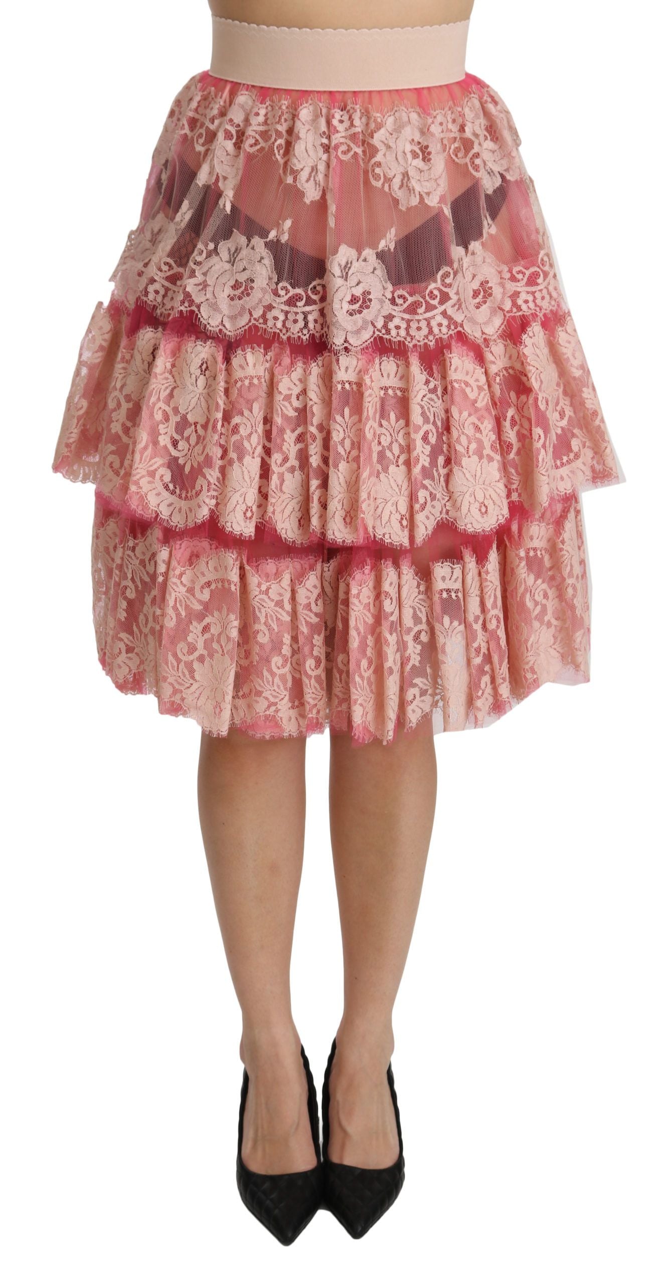 Dolce &amp; Gabbana Eleganter rosa Spitzenrock mit hoher Taille