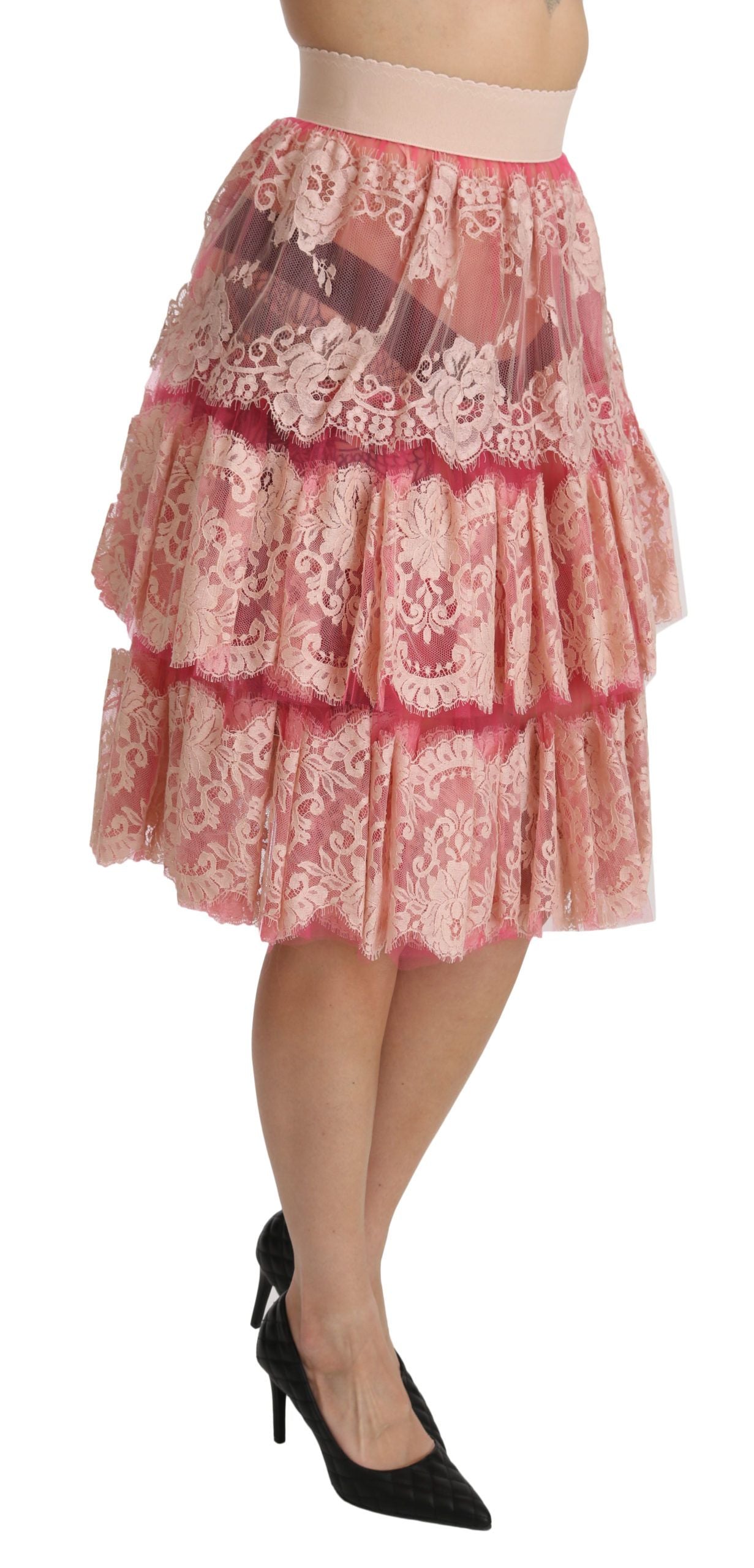 Dolce &amp; Gabbana Eleganter rosa Spitzenrock mit hoher Taille