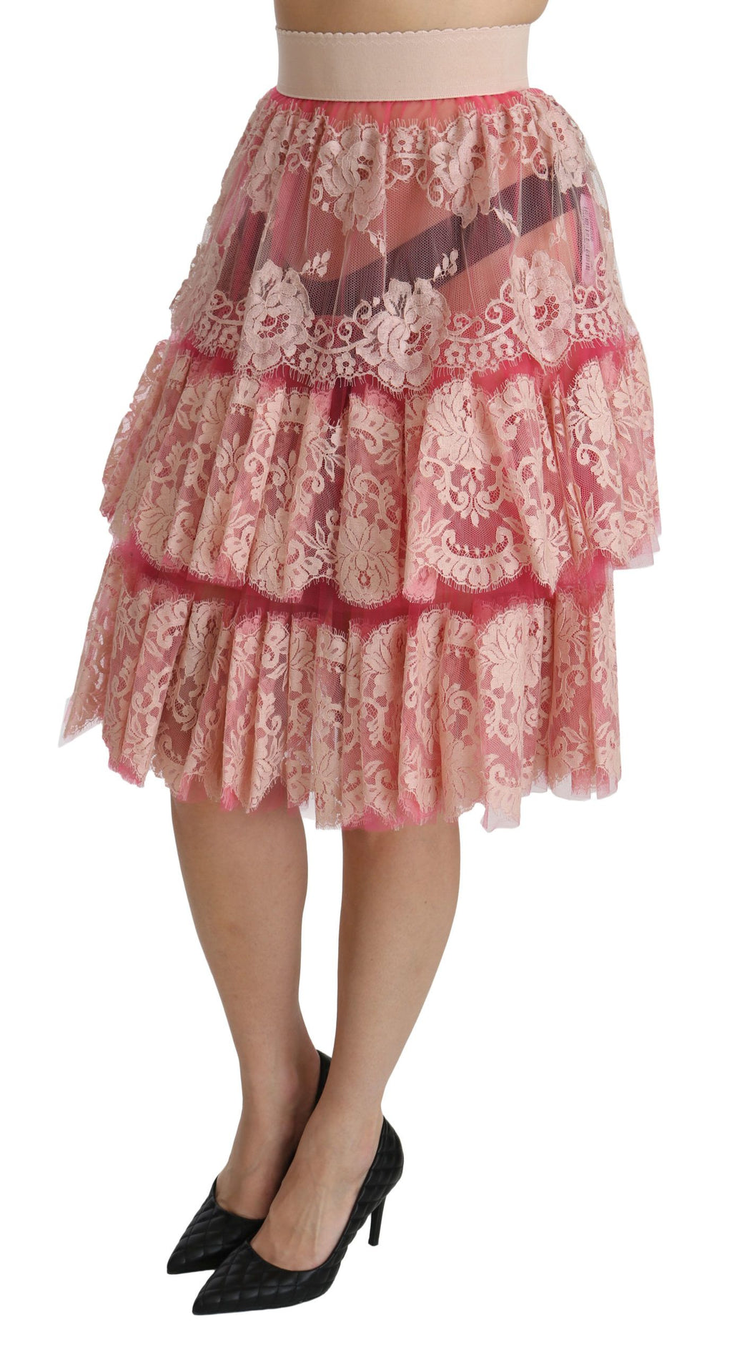 Dolce &amp; Gabbana Eleganter rosa Spitzenrock mit hoher Taille