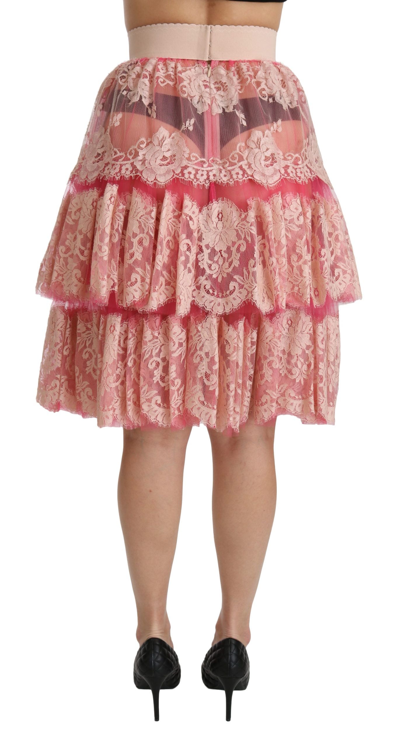 Dolce &amp; Gabbana Eleganter rosa Spitzenrock mit hoher Taille
