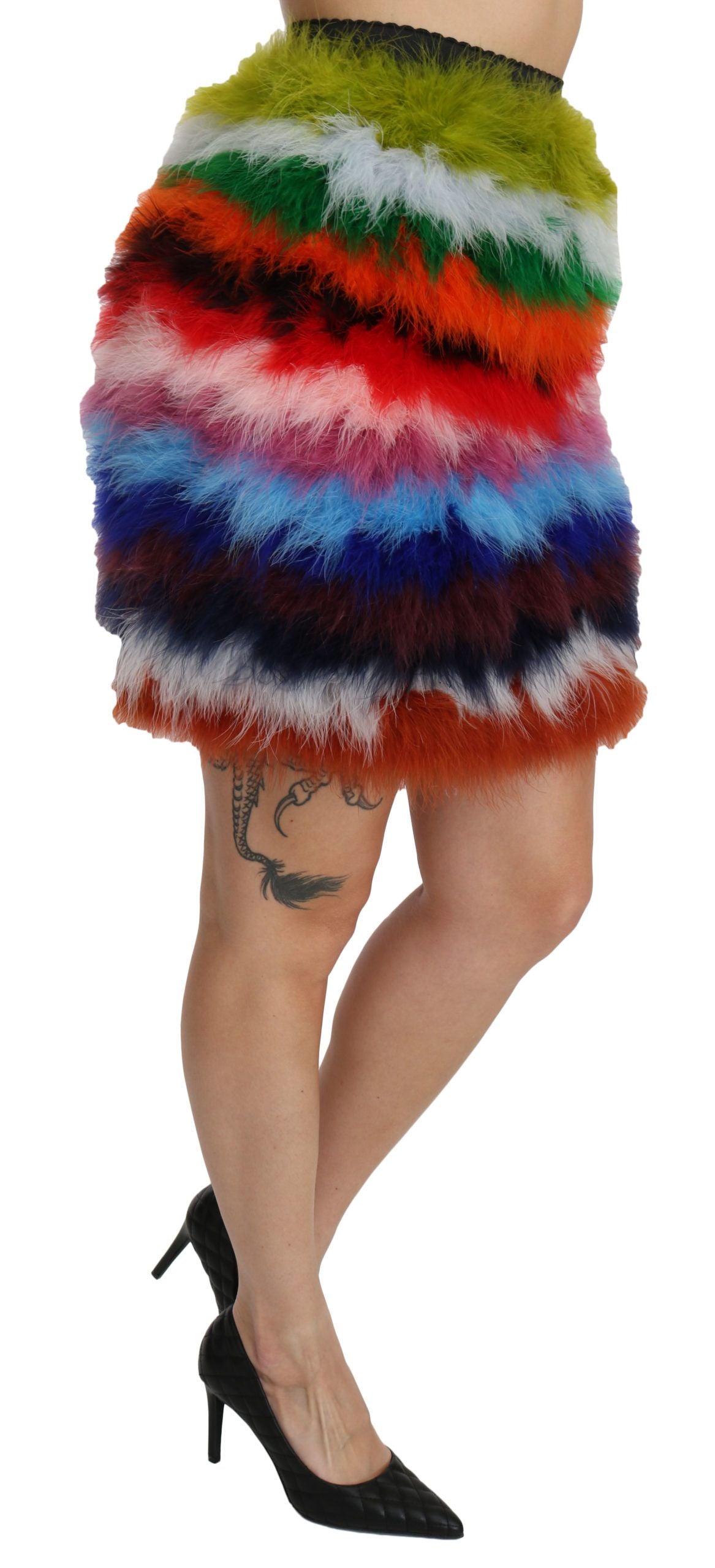 Dolce &amp; Gabbana – Schicker Rock mit Federverzierung und hoher Taille