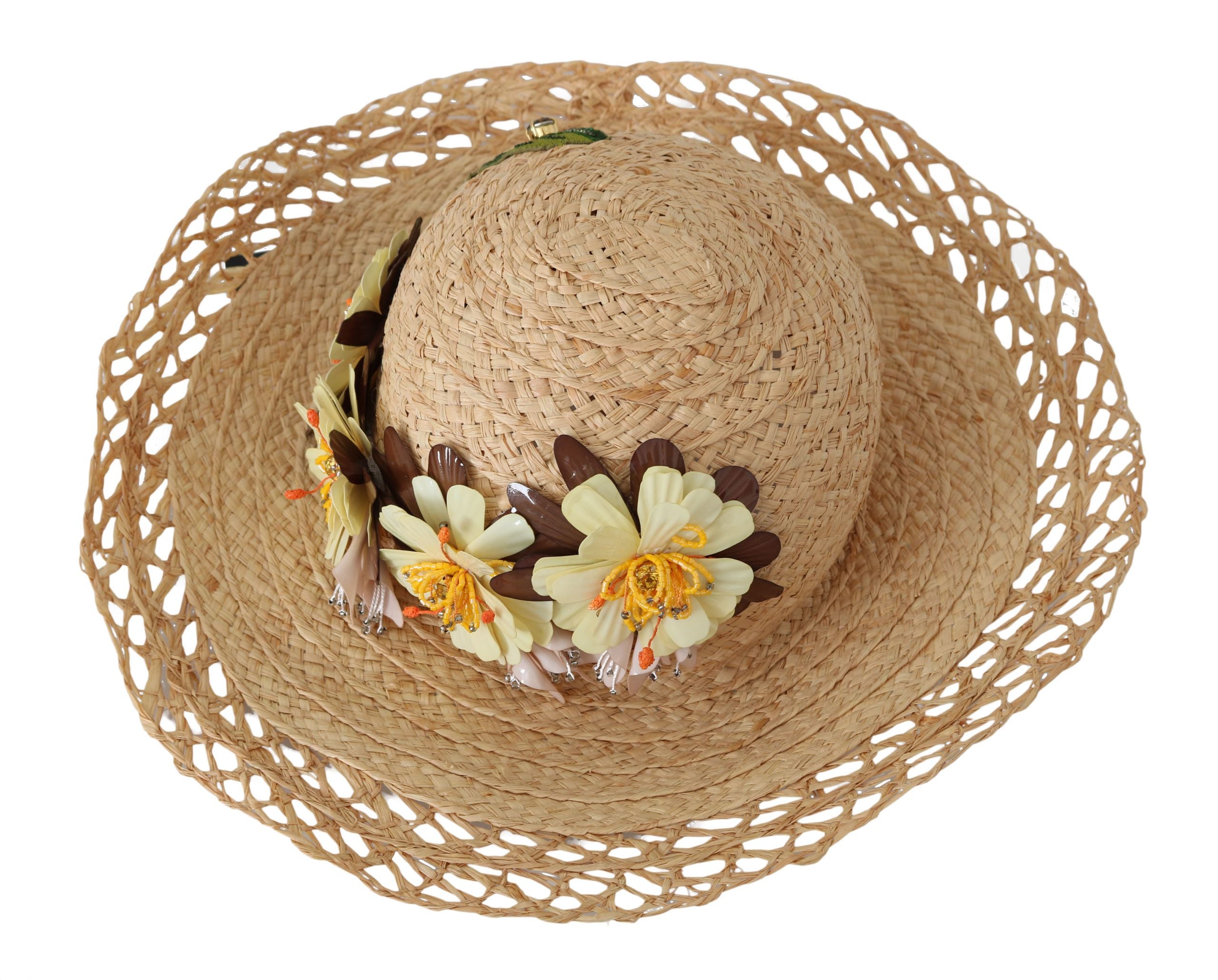 Dolce &amp; Gabbana Eleganter beigefarbener Fischerhut mit Blumenmuster