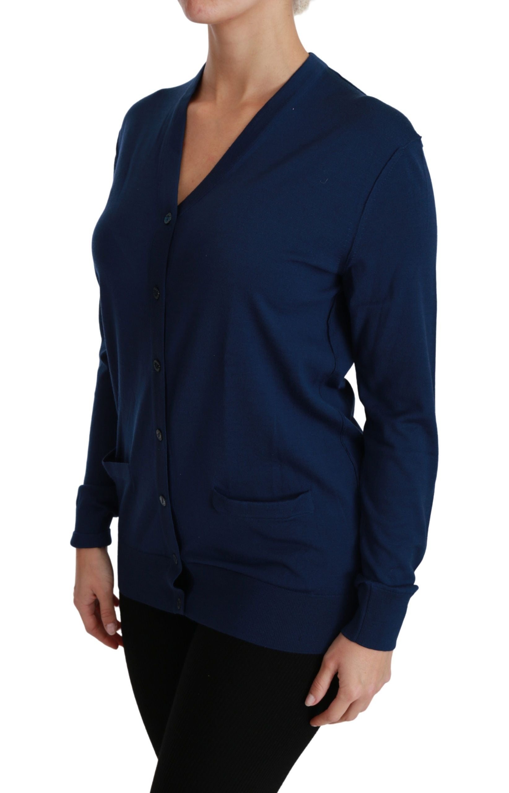 Dolce &amp; Gabbana Elegante blaue Strickjacke aus Schurwolle