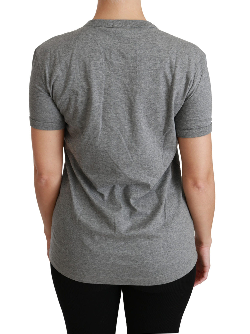 Dolce &amp; Gabbana Chic Graues Rundhals-T-Shirt mit Amore-Patch