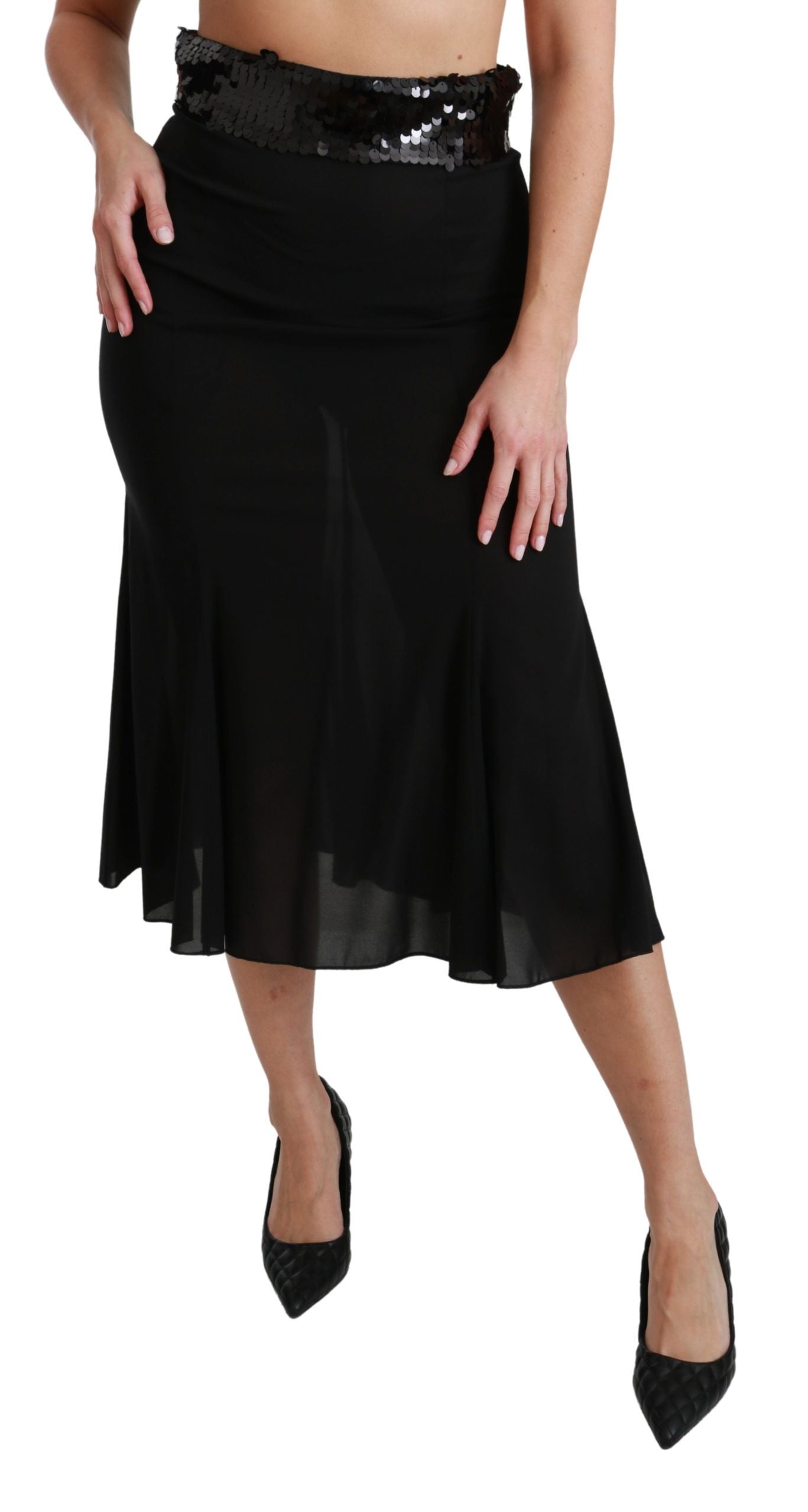 Dolce &amp; Gabbana Eleganter schwarzer Paillettenrock mit hoher Taille
