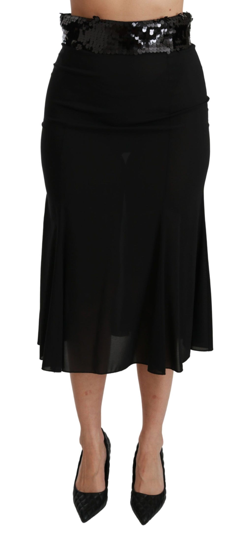 Dolce &amp; Gabbana Eleganter schwarzer Paillettenrock mit hoher Taille