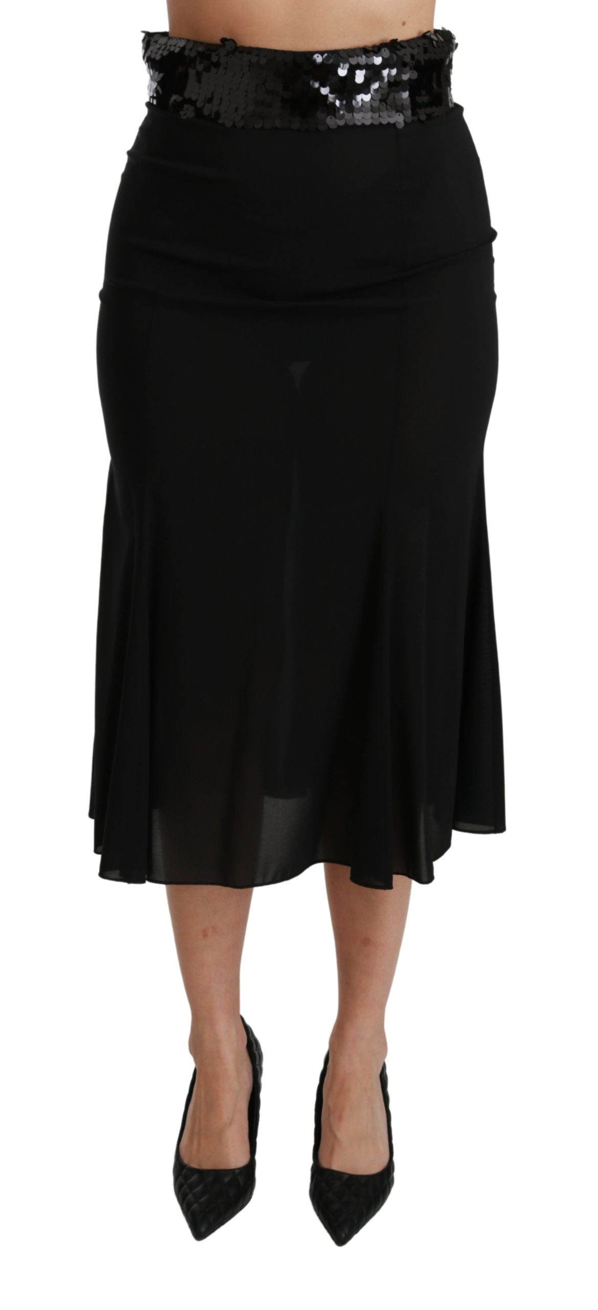 Dolce &amp; Gabbana Eleganter schwarzer Paillettenrock mit hoher Taille