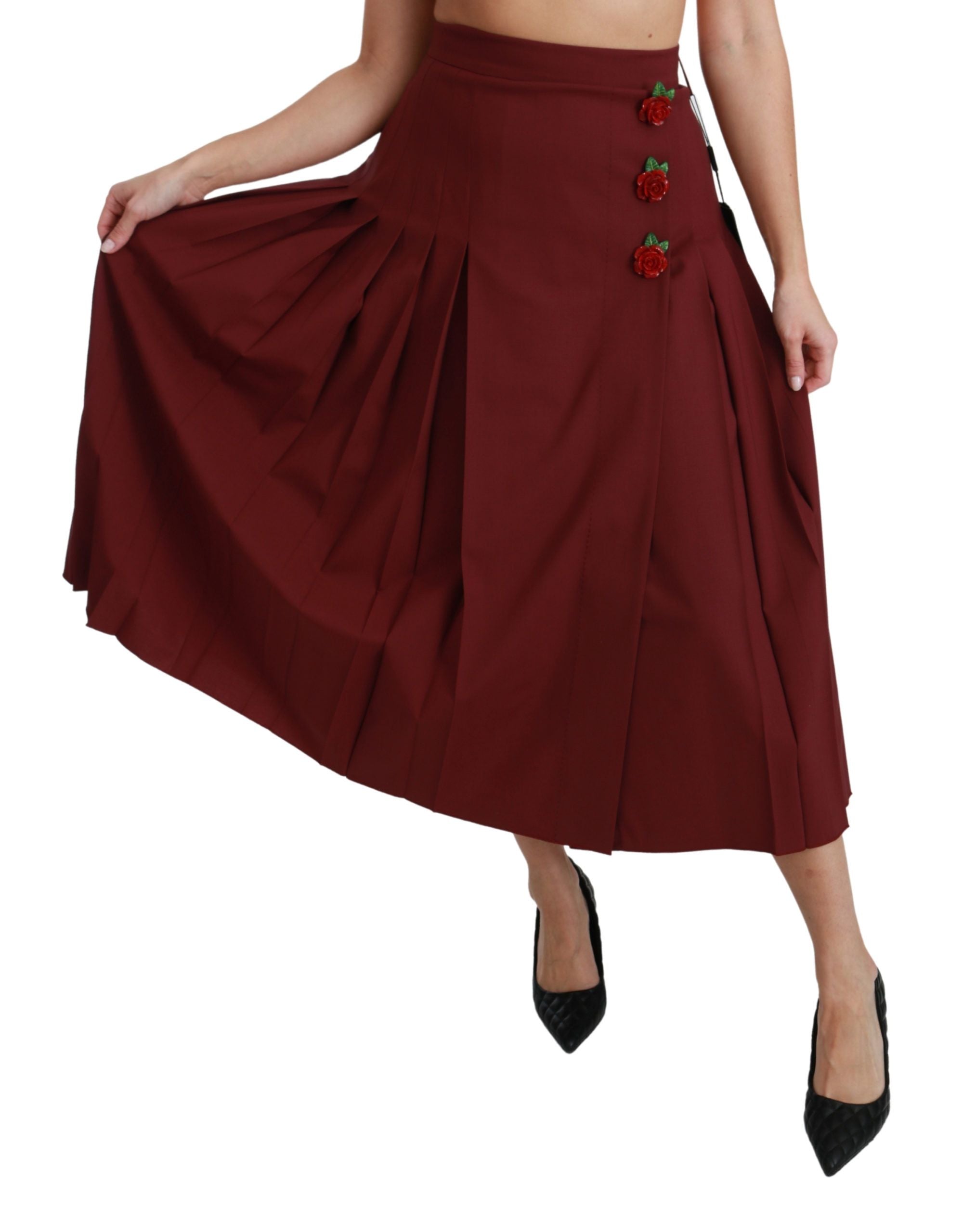 Dolce &amp; Gabbana Eleganter roter Rock aus Schurwolle mit hoher Taille