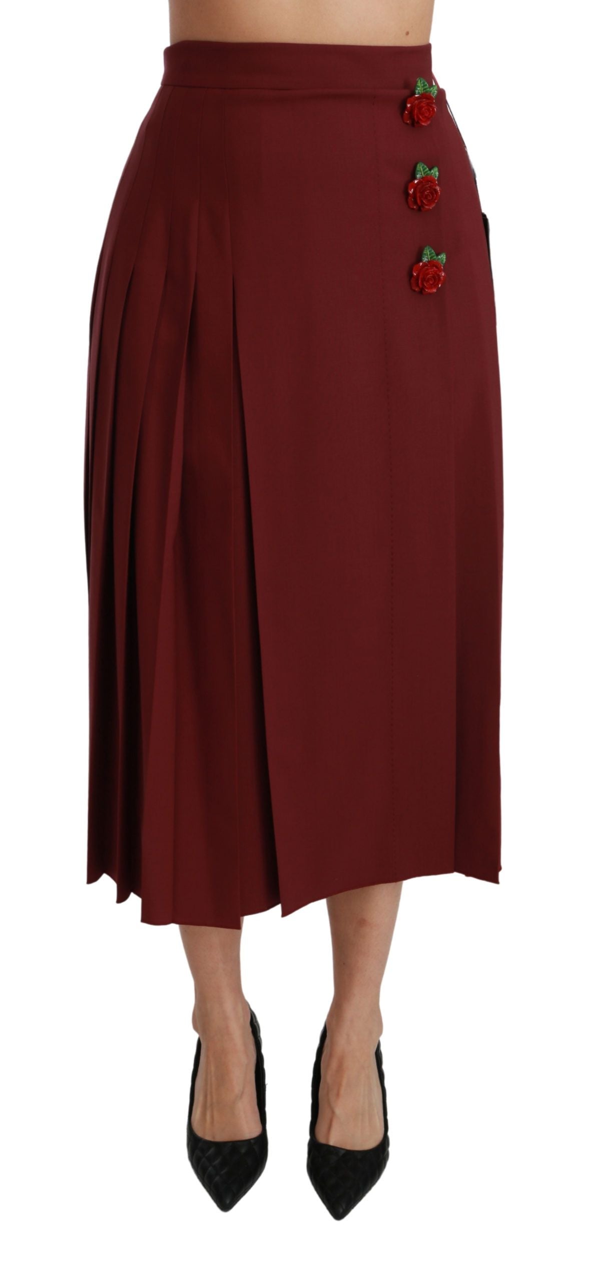 Dolce &amp; Gabbana Eleganter roter Rock aus Schurwolle mit hoher Taille