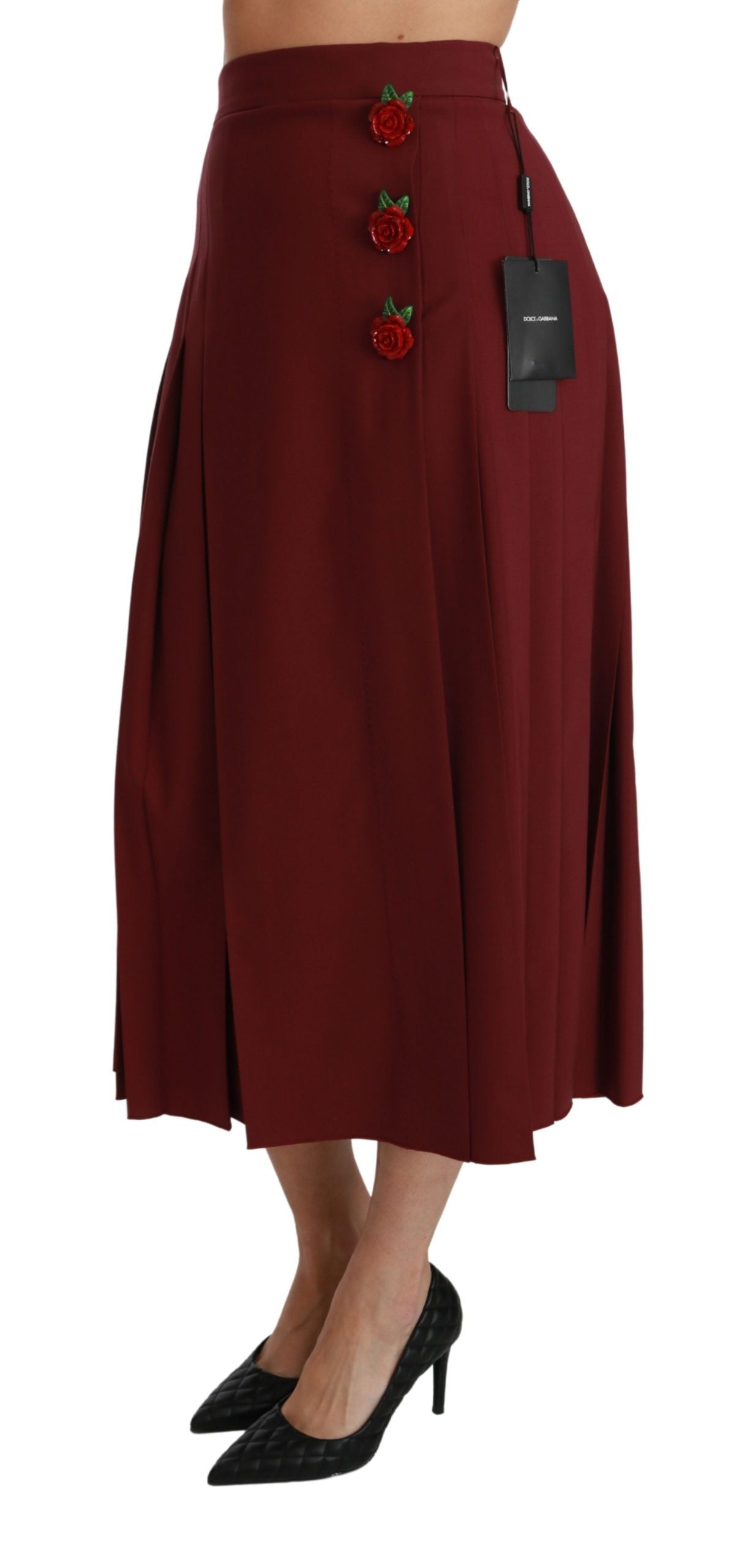 Dolce &amp; Gabbana Eleganter roter Rock aus Schurwolle mit hoher Taille
