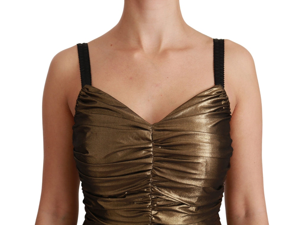 Dolce &amp; Gabbana – Gerüschtes Kleid aus goldenem Stretch-Lamé
