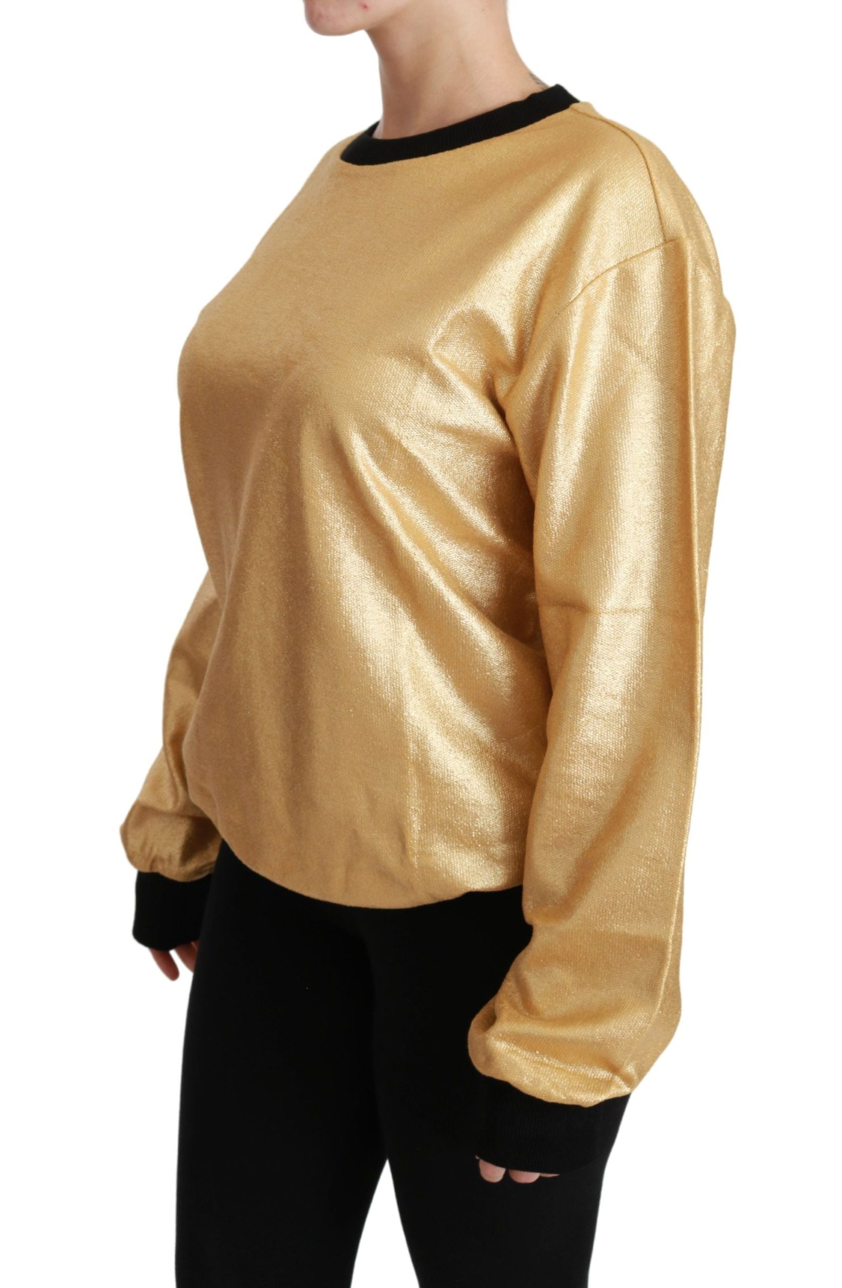 Dolce &amp; Gabbana Eleganter goldener Baumwollpullover mit Rundhalsausschnitt