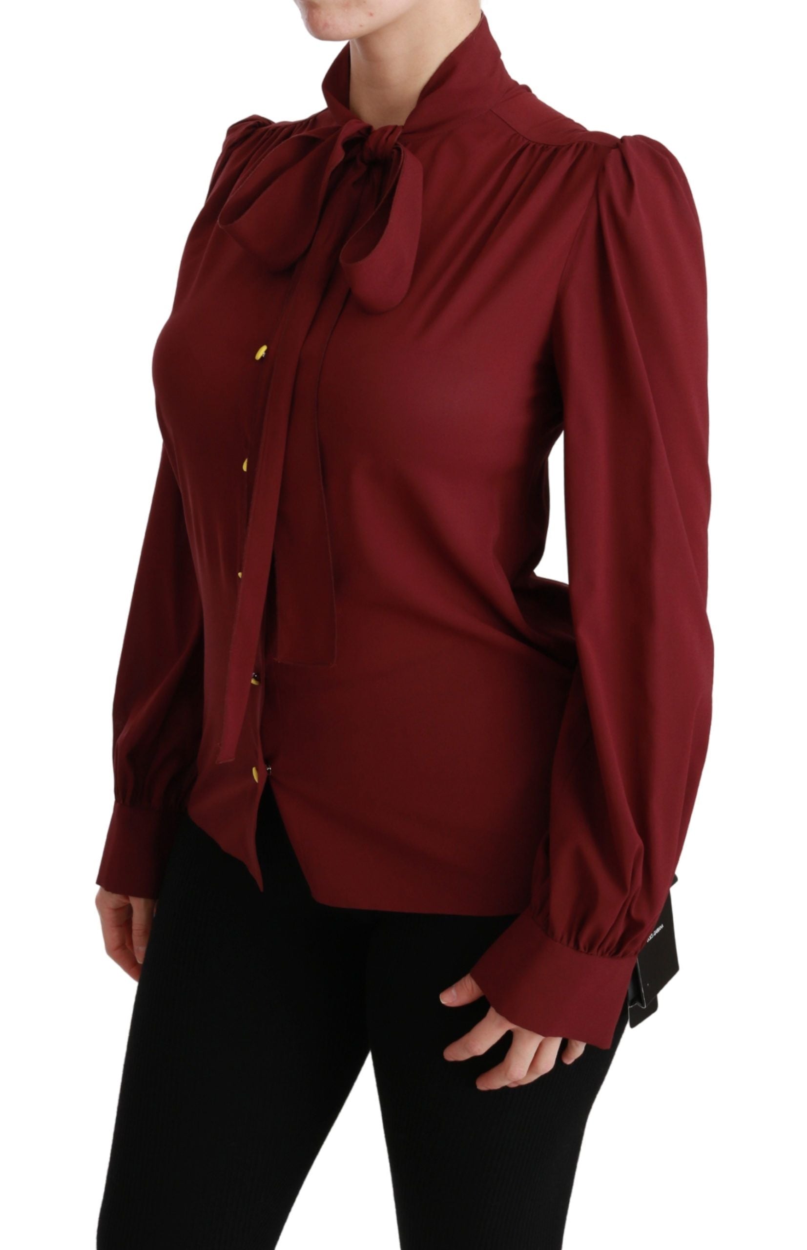 Dolce &amp; Gabbana Elegante kastanienbraune Polobluse aus Seidenmischung
