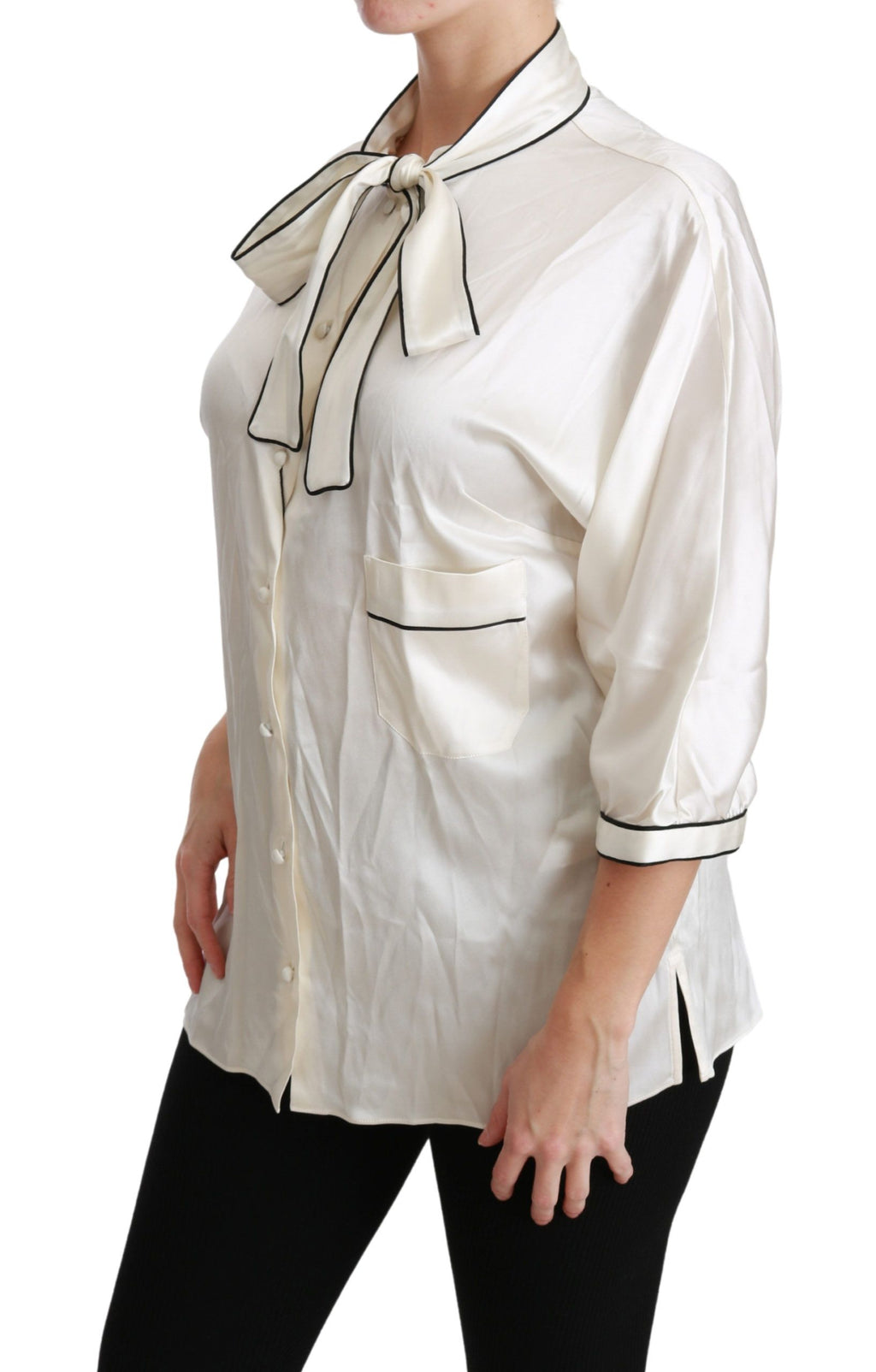 Dolce &amp; Gabbana Elegante beige Seidenbluse mit Schleifenschal