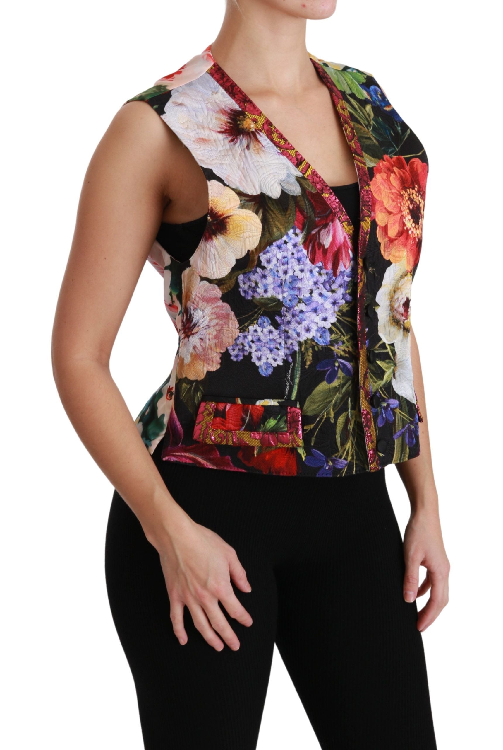 Dolce &amp; Gabbana Mehrfarbige ärmellose Weste aus Brokat mit Blumenmuster