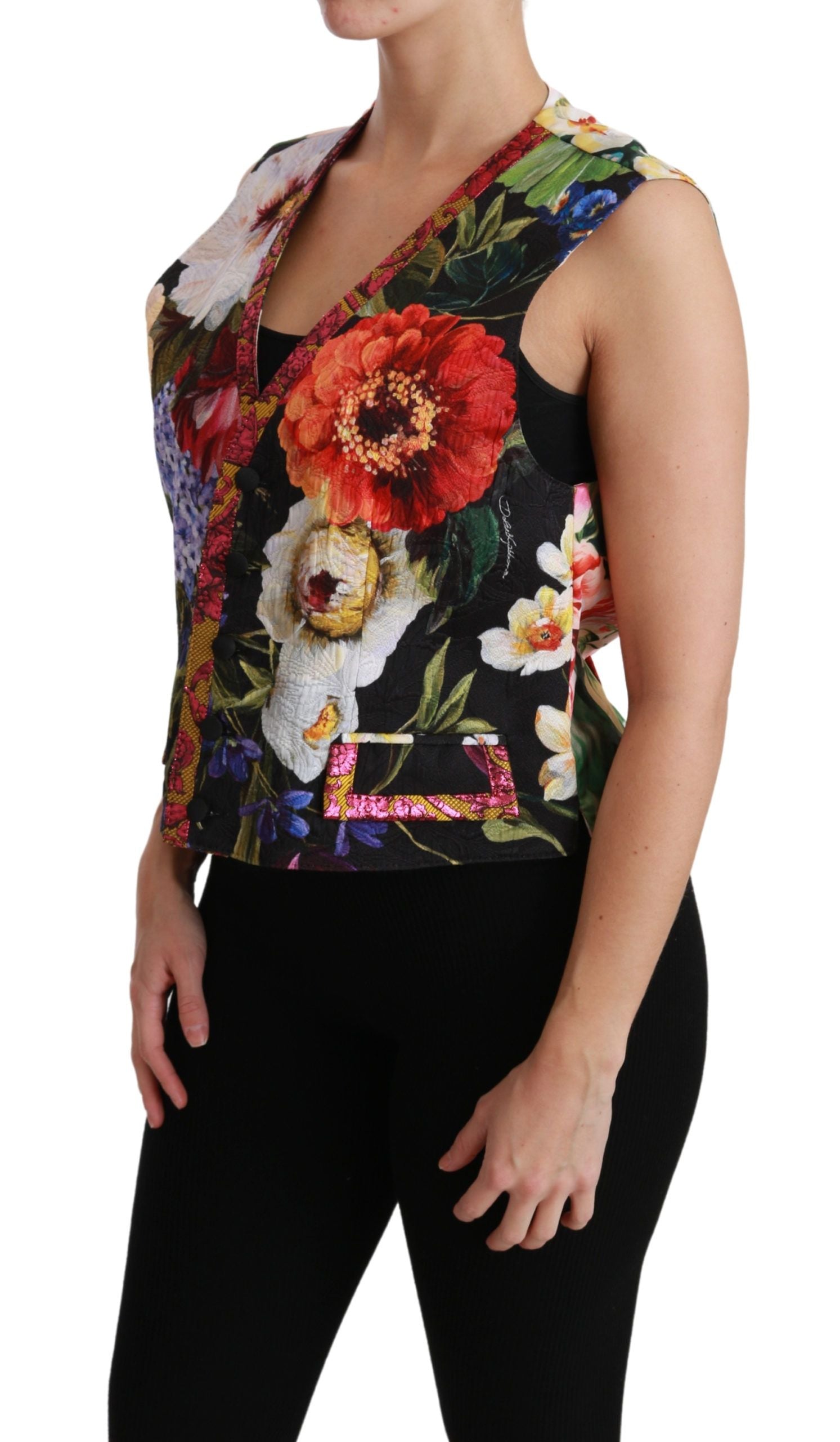 Dolce &amp; Gabbana Mehrfarbige ärmellose Weste aus Brokat mit Blumenmuster