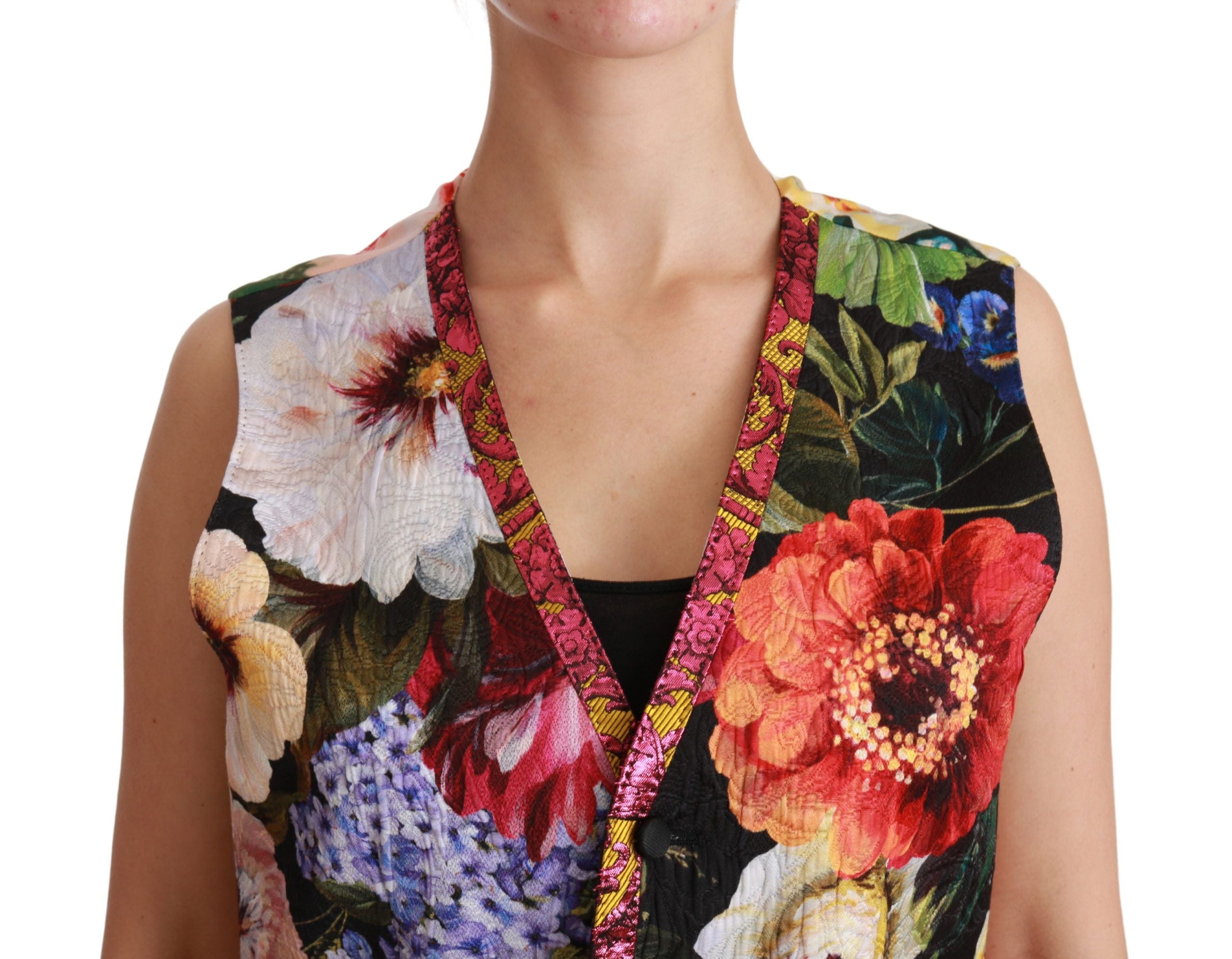 Dolce &amp; Gabbana Mehrfarbige ärmellose Weste aus Brokat mit Blumenmuster