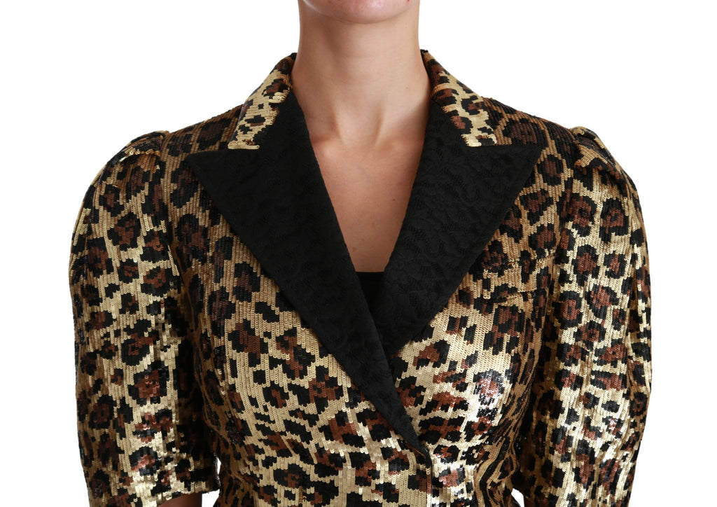Dolce &amp; Gabbana – Kurzärmliger Blazer mit goldenem Leopardenmuster