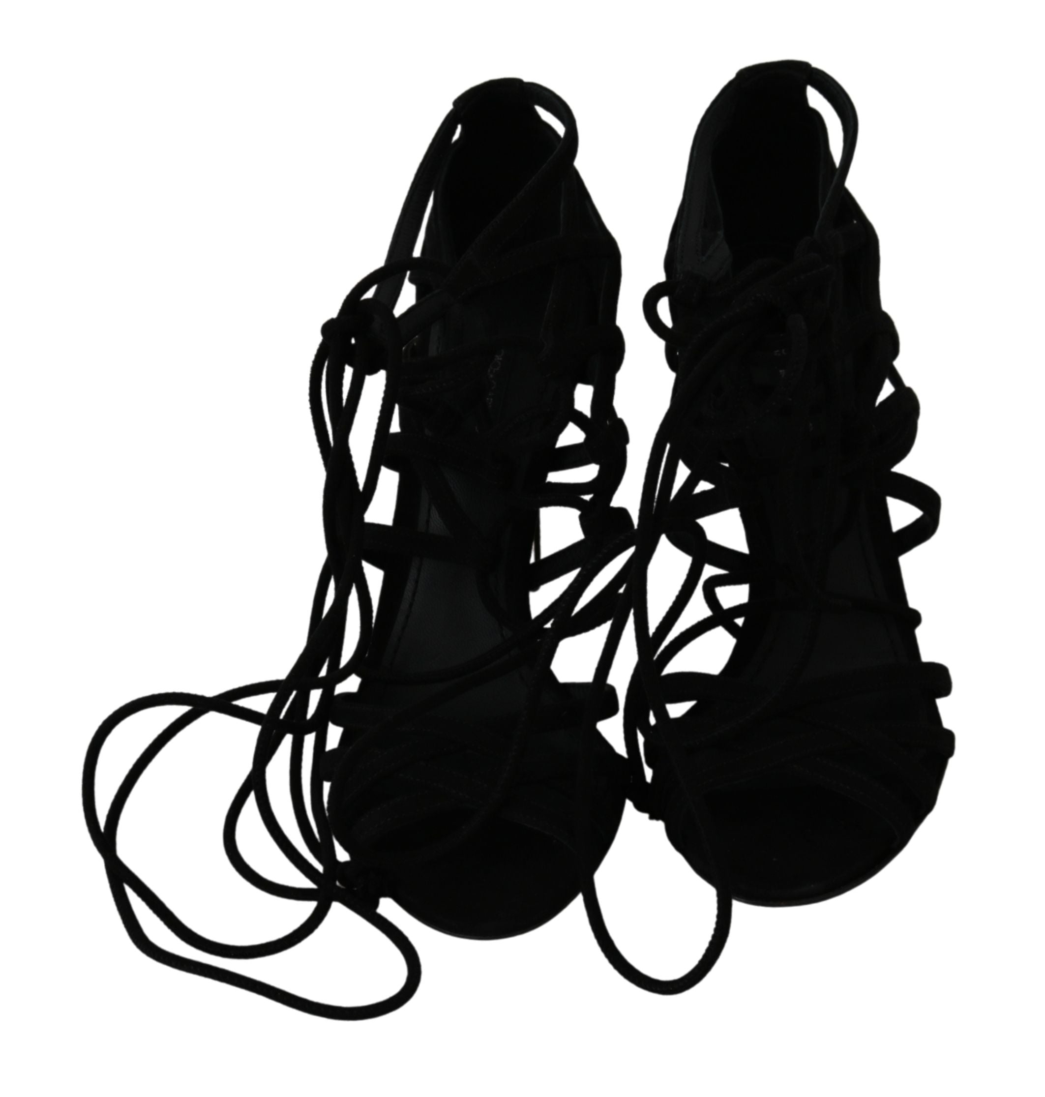 Dolce &amp; Gabbana – Elegante Sandalen mit Stiletto-Absatz und Knöchelriemen aus schwarzem Wildleder
