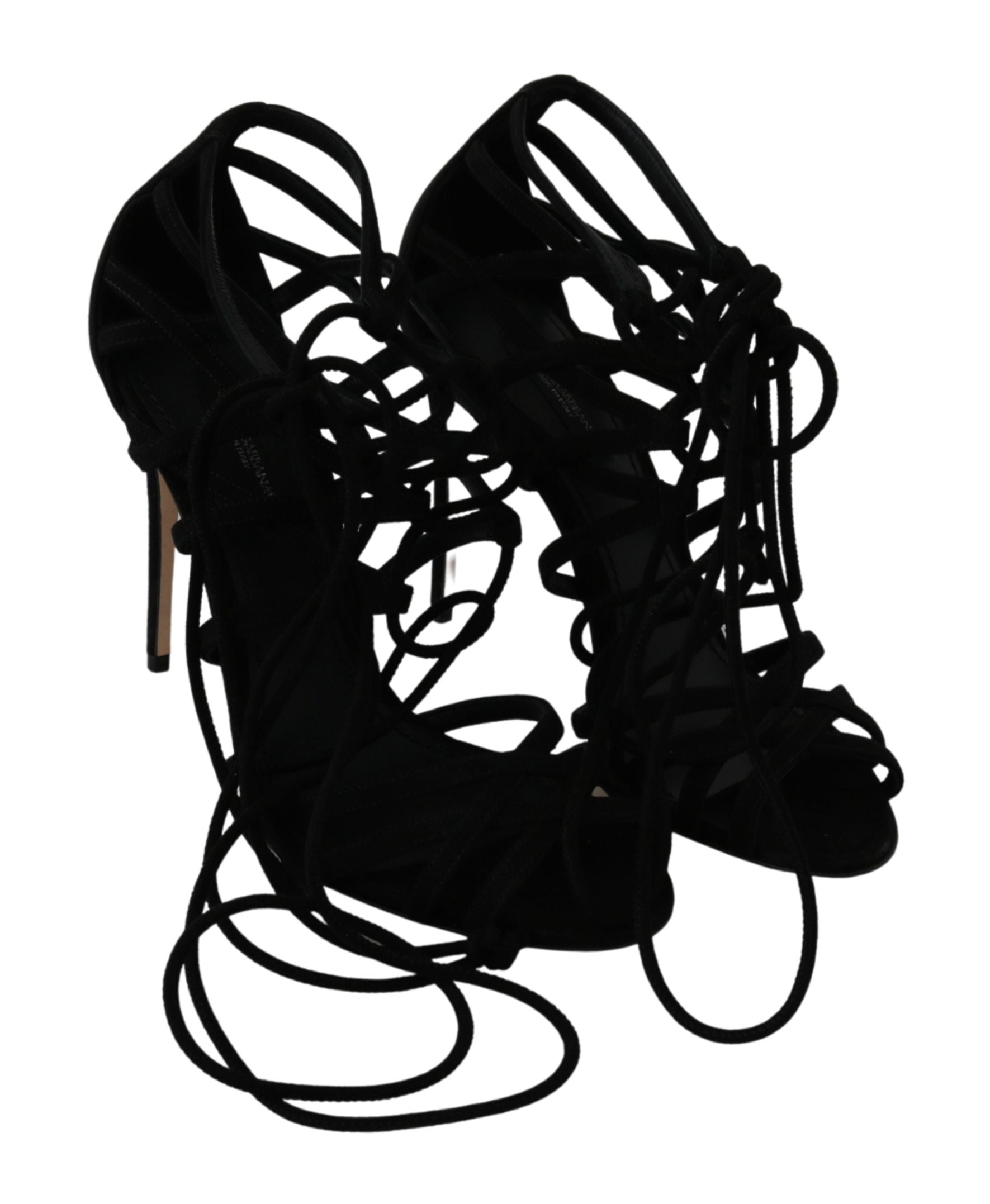 Dolce &amp; Gabbana – Elegante Sandalen mit Stiletto-Absatz und Knöchelriemen aus schwarzem Wildleder