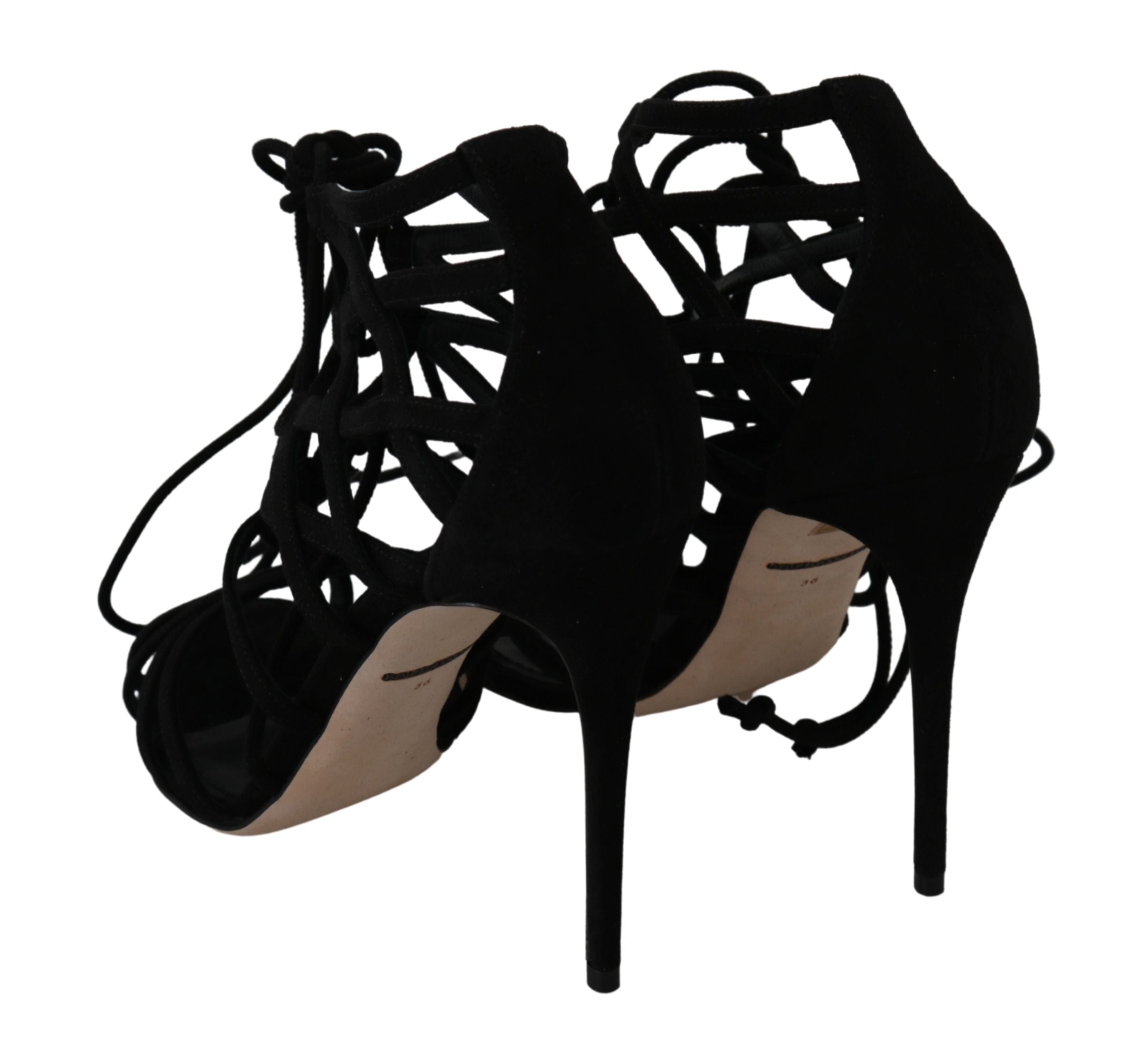 Dolce &amp; Gabbana – Elegante Sandalen mit Stiletto-Absatz und Knöchelriemen aus schwarzem Wildleder