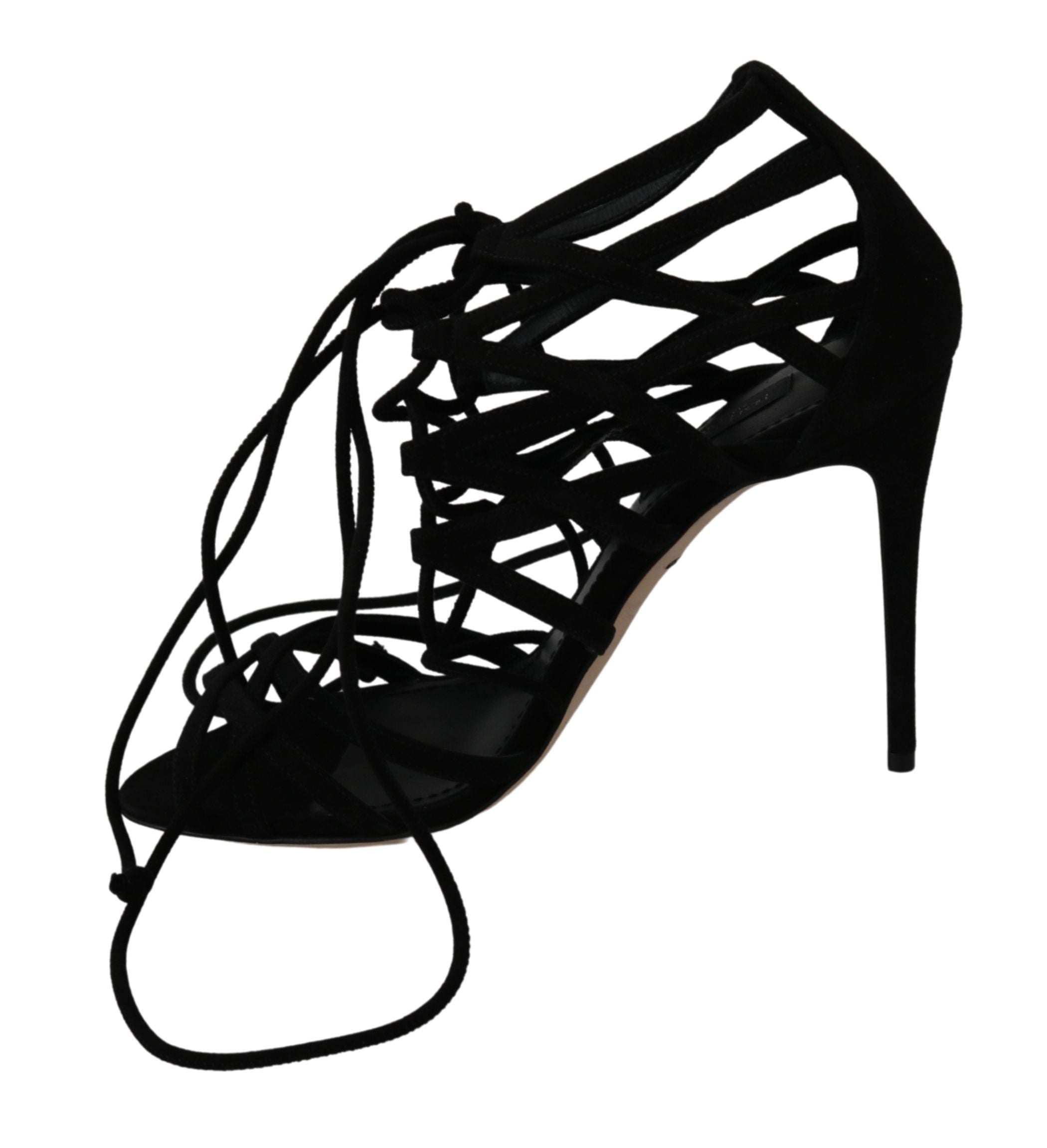 Dolce &amp; Gabbana – Elegante Sandalen mit Stiletto-Absatz und Knöchelriemen aus schwarzem Wildleder