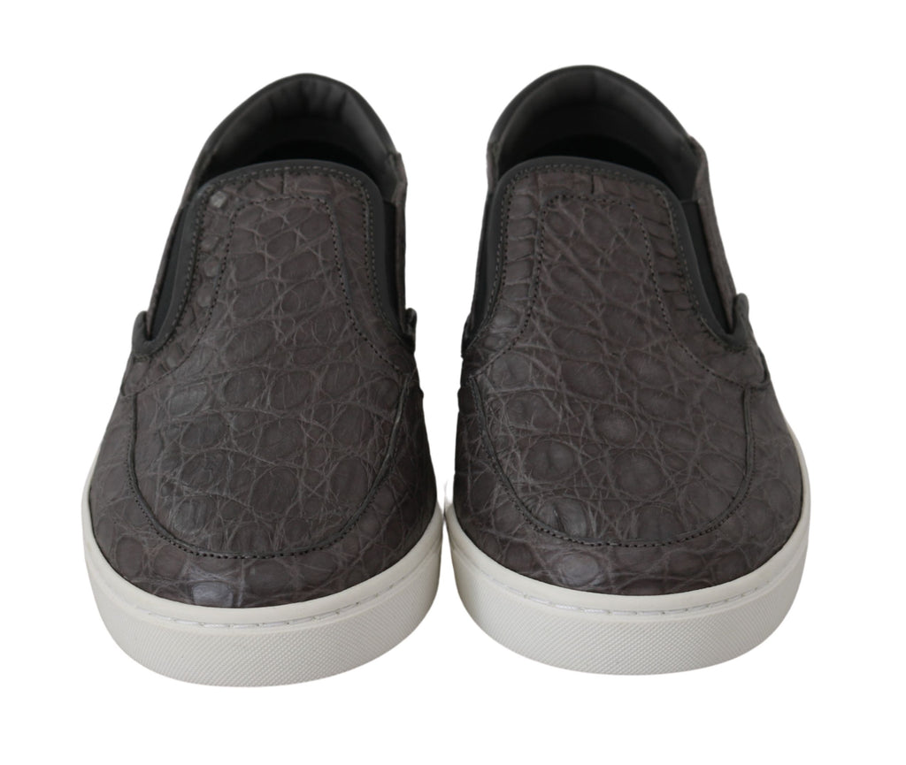 Dolce &amp; Gabbana Elegante Loafer aus grauem Kaimanleder