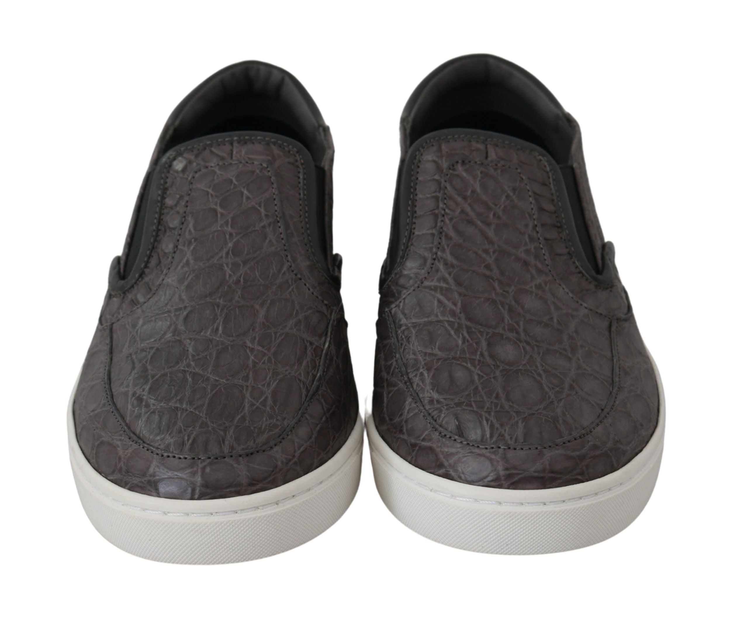 Dolce &amp; Gabbana Elegante Loafer aus grauem Kaimanleder