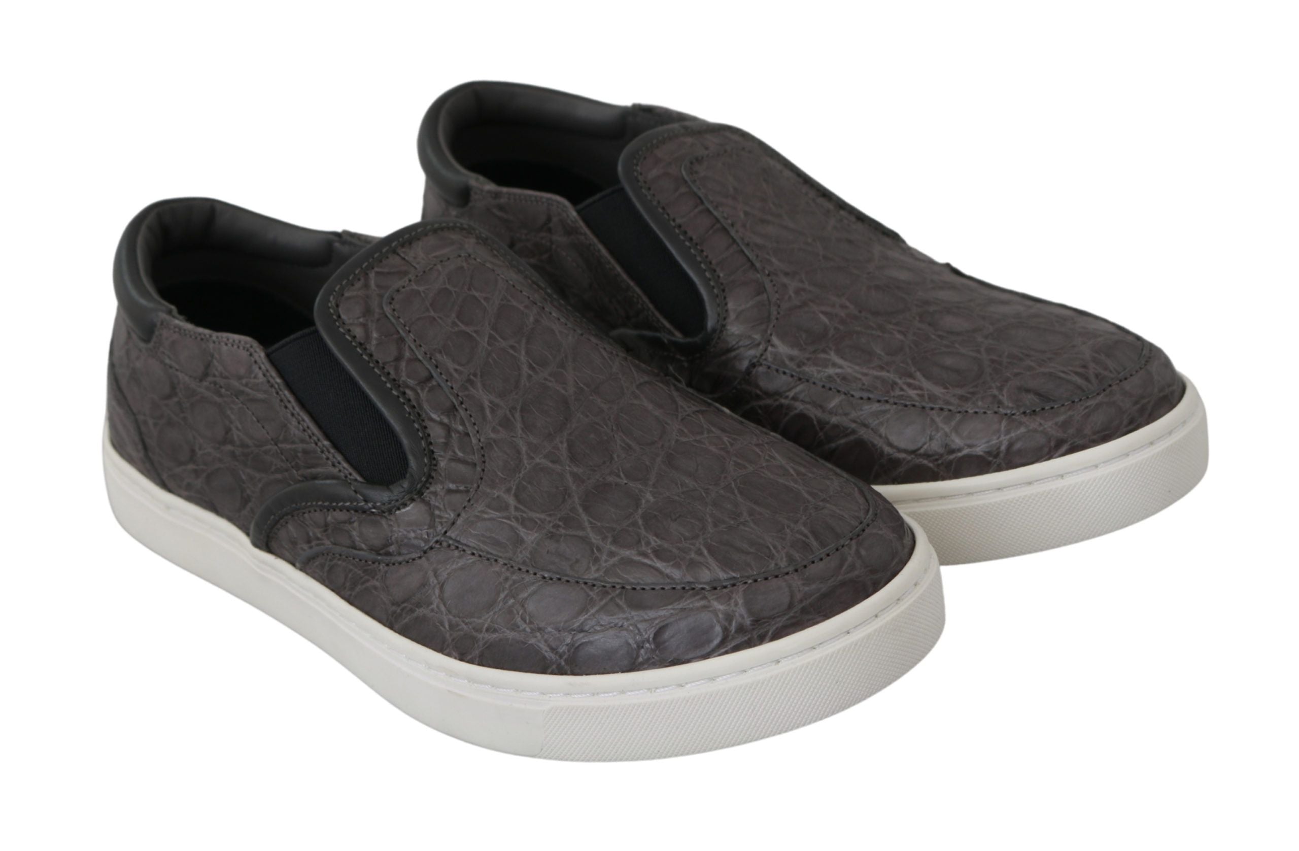 Dolce &amp; Gabbana Elegante Loafer aus grauem Kaimanleder