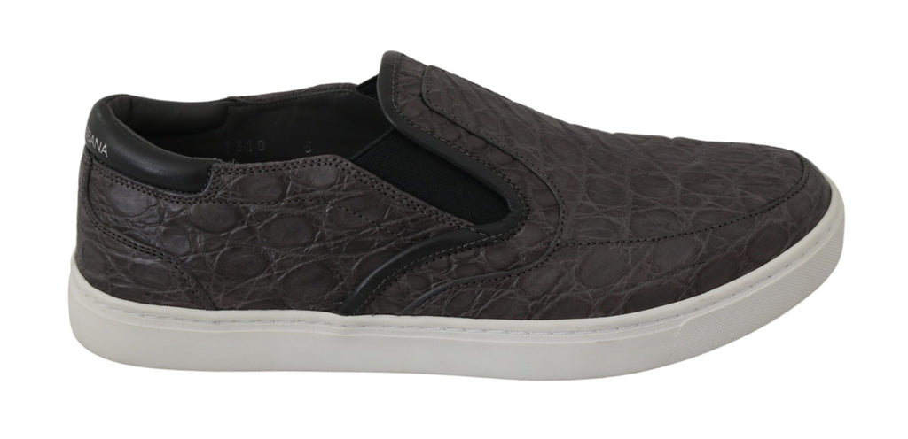 Dolce &amp; Gabbana Elegante Loafer aus grauem Kaimanleder