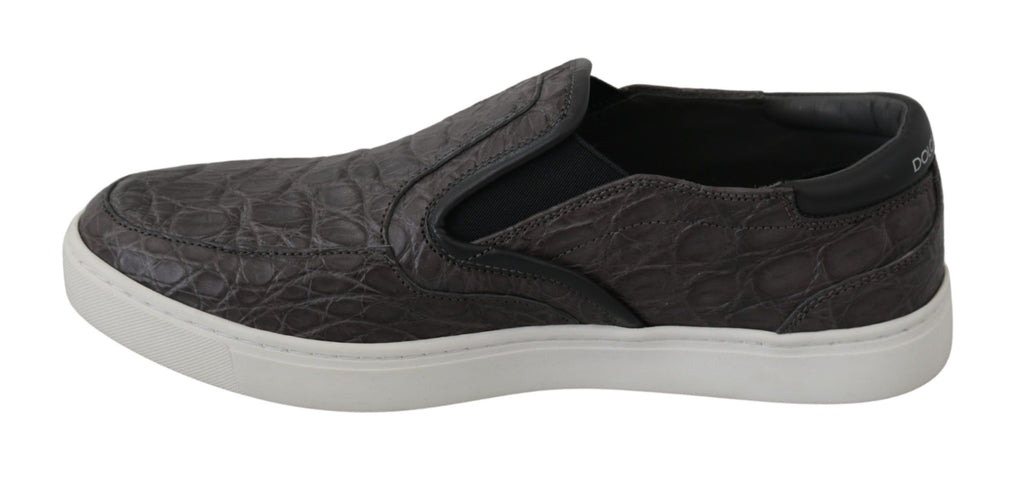 Dolce &amp; Gabbana Elegante Loafer aus grauem Kaimanleder