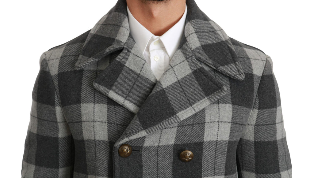 Dolce &amp; Gabbana – Eleganter, grau karierter Zweireihermantel
