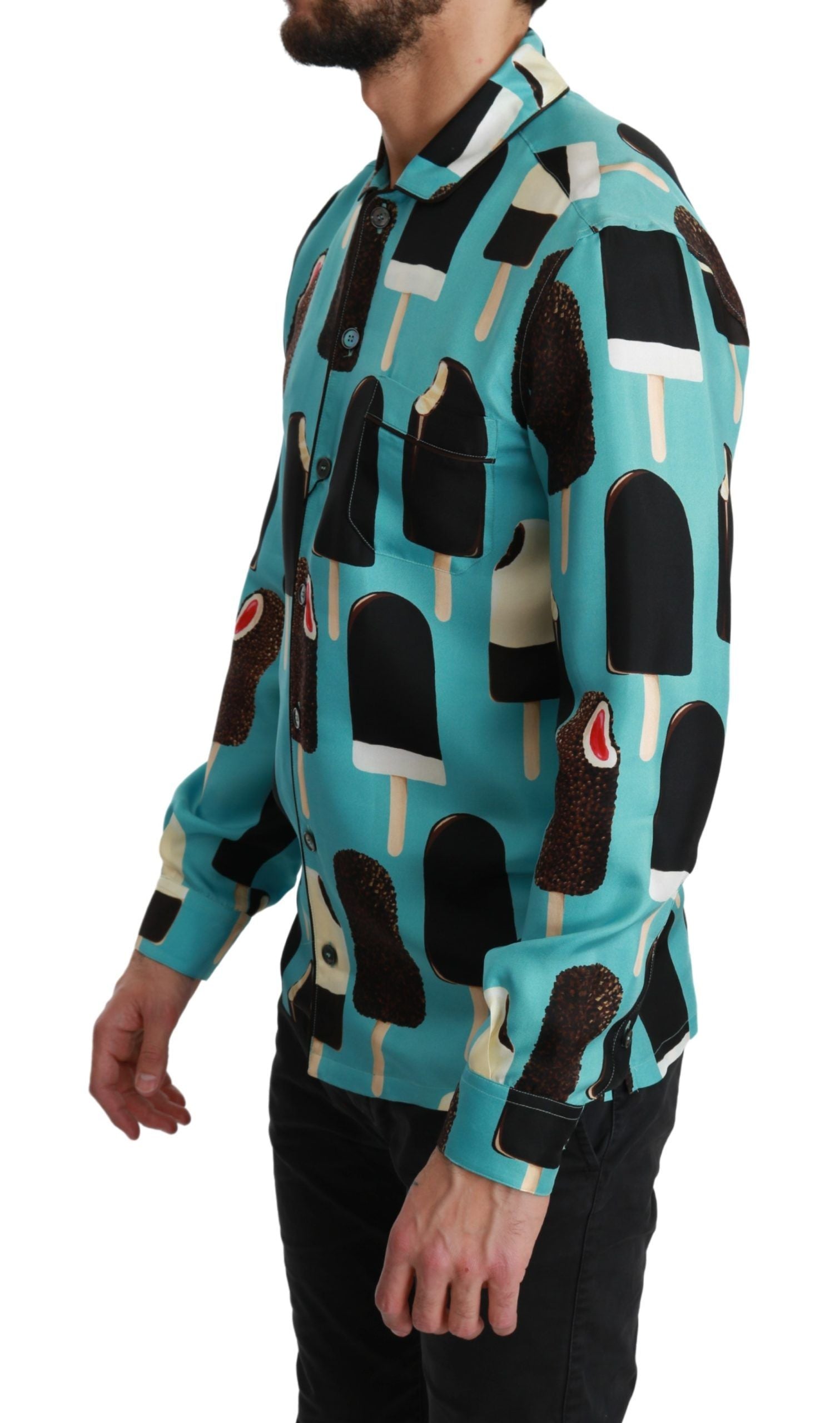 Dolce &amp; Gabbana – Exklusives Hemd aus Seidenmischung mit Eiscreme-Print