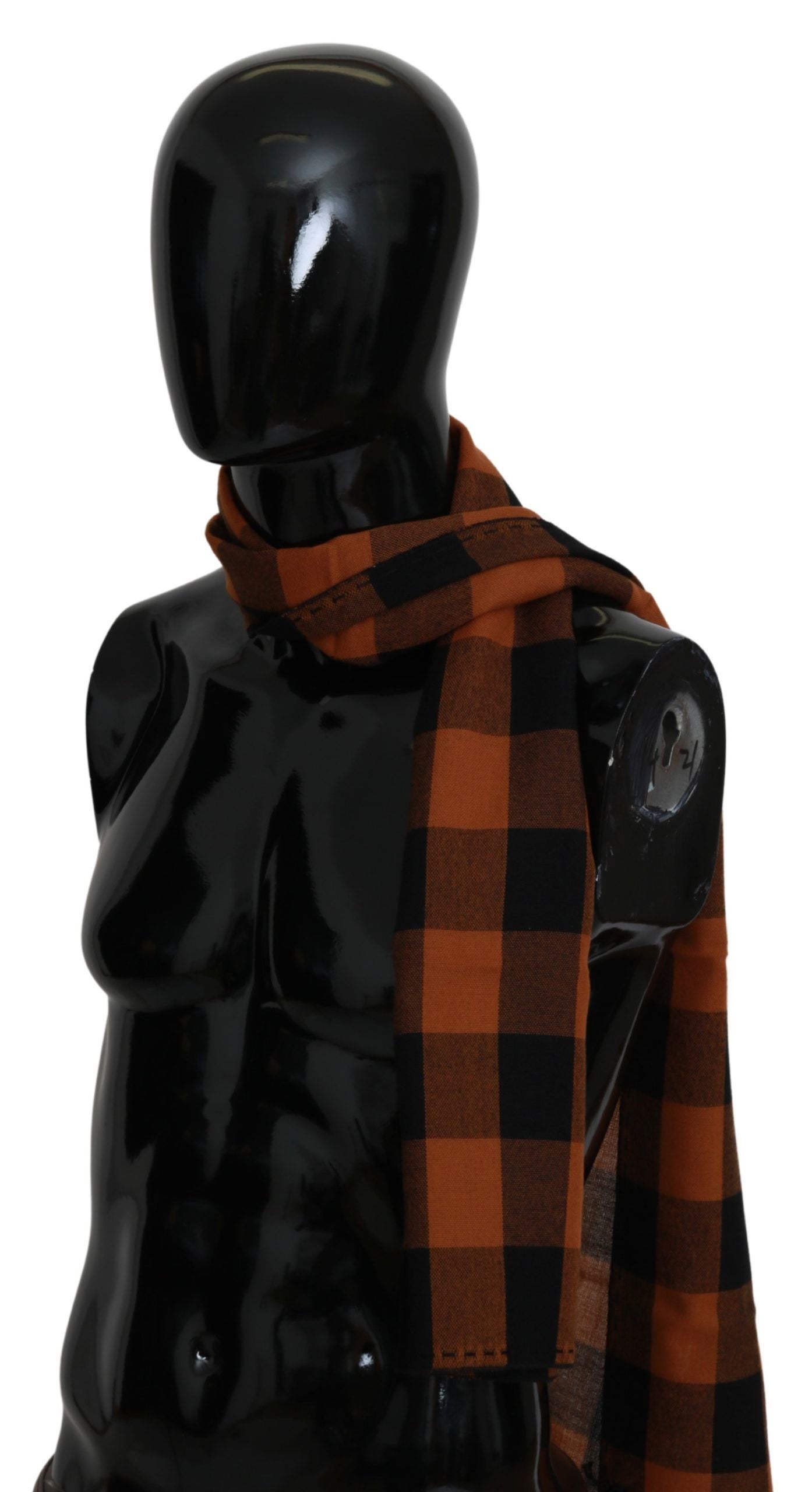 Costume National Orange Check Neck Wrap Shawl Scarf