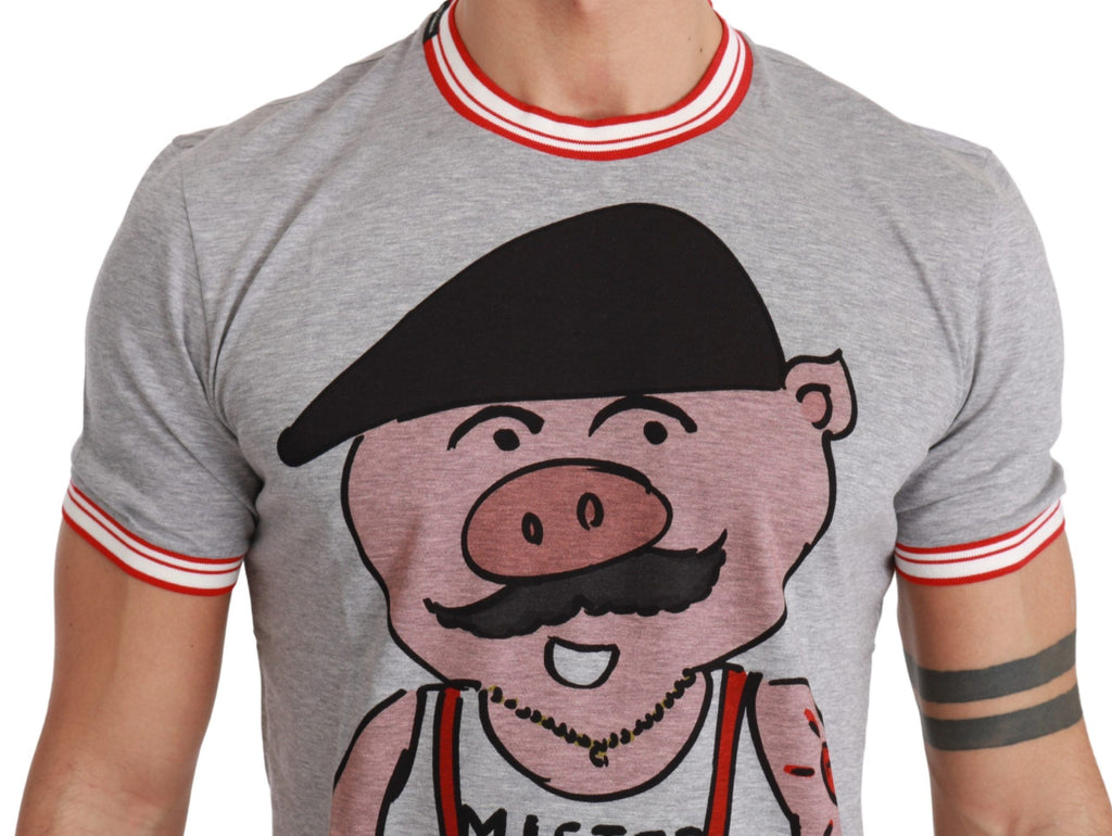 Dolce &amp; Gabbana Schickes graues Baumwoll-T-Shirt mit Year of the Pig-Motiv