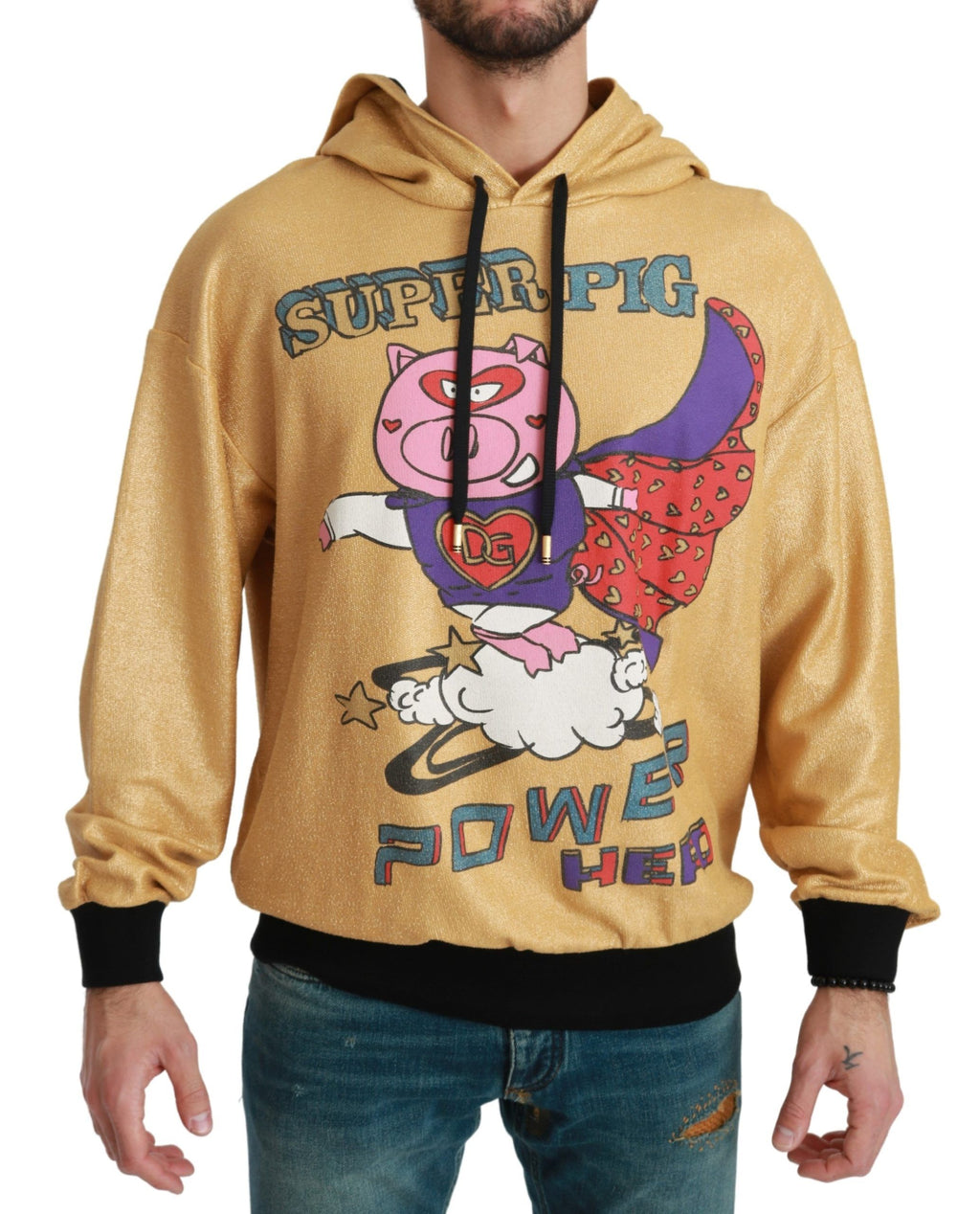 Dolce &amp; Gabbana Exquisiter goldener Baumwollpullover mit Kapuze