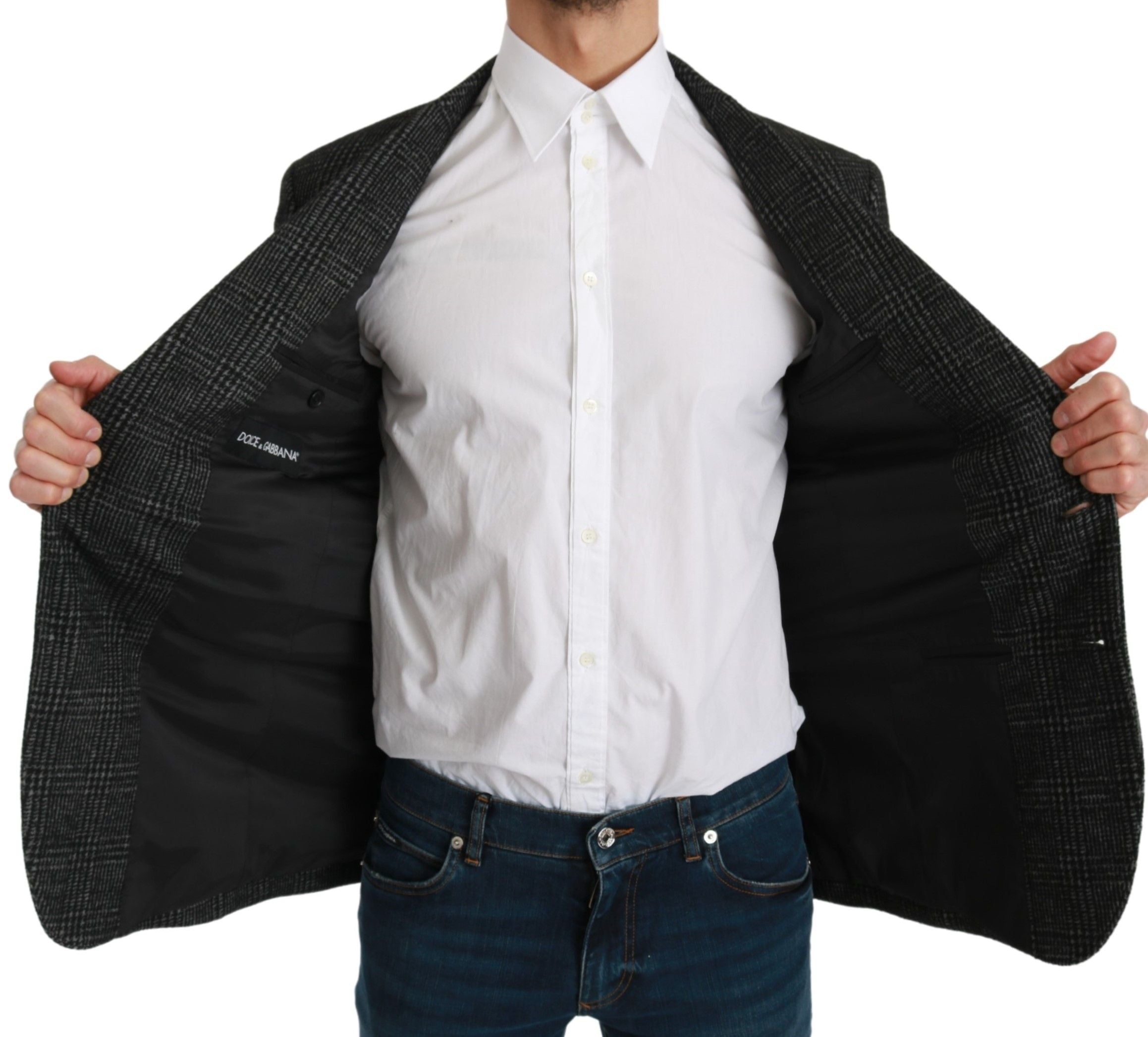 Dolce &amp; Gabbana Eleganter grau karierter Slim Fit Blazer