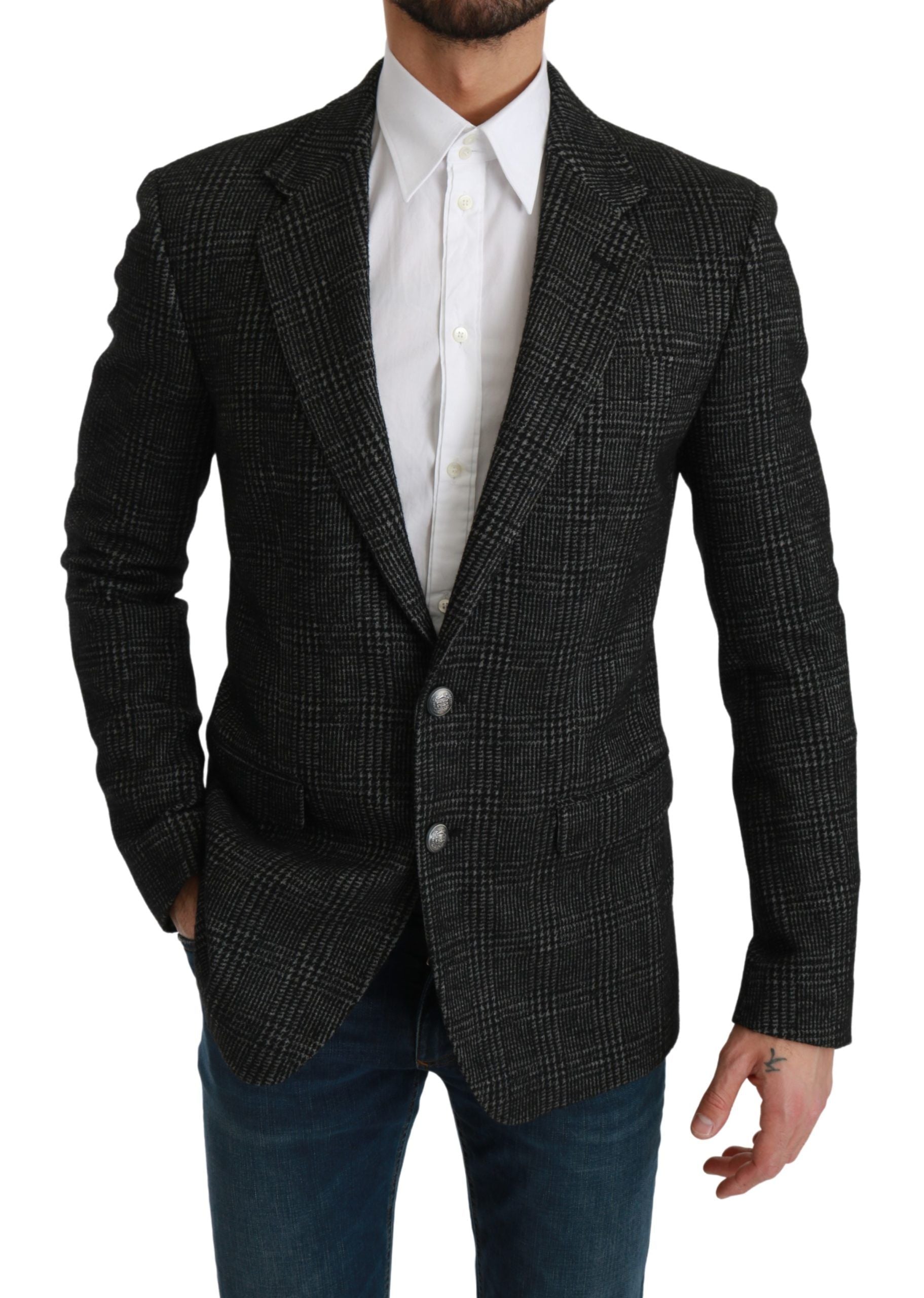 Dolce &amp; Gabbana Eleganter grau karierter Slim Fit Blazer