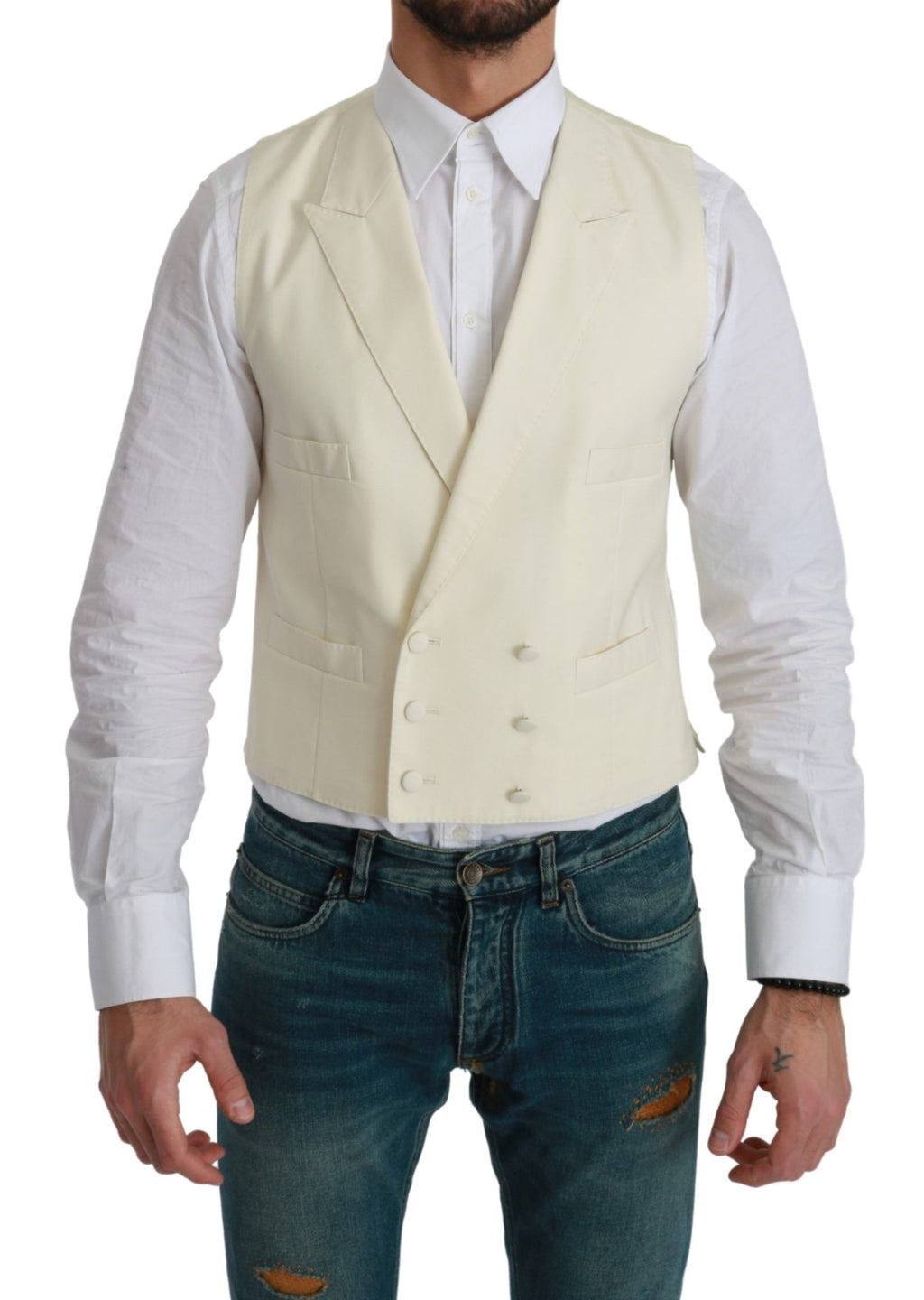 Dolce &amp; Gabbana Elegante cremefarbene Wollweste