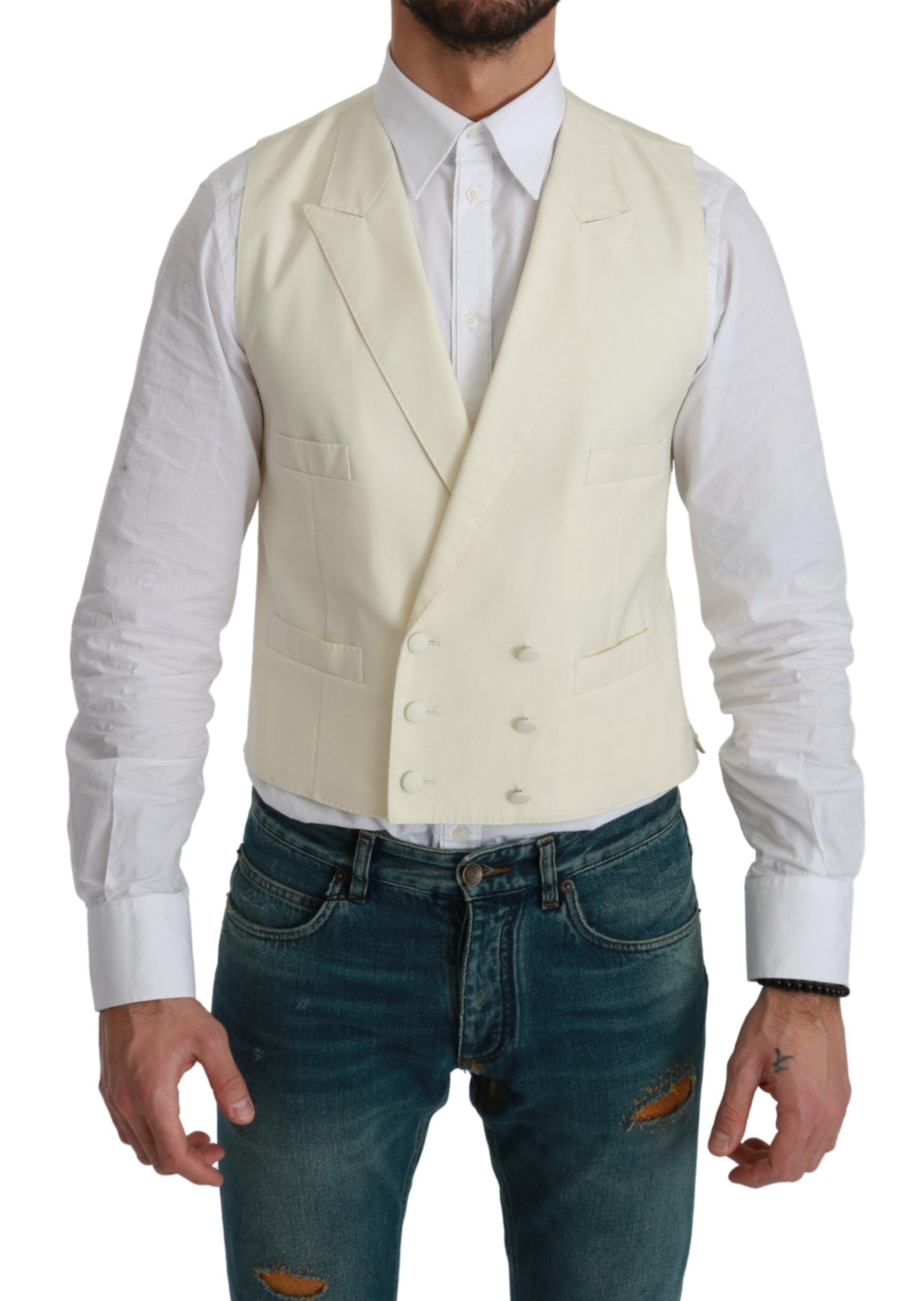 Dolce &amp; Gabbana Elegante cremefarbene Wollweste