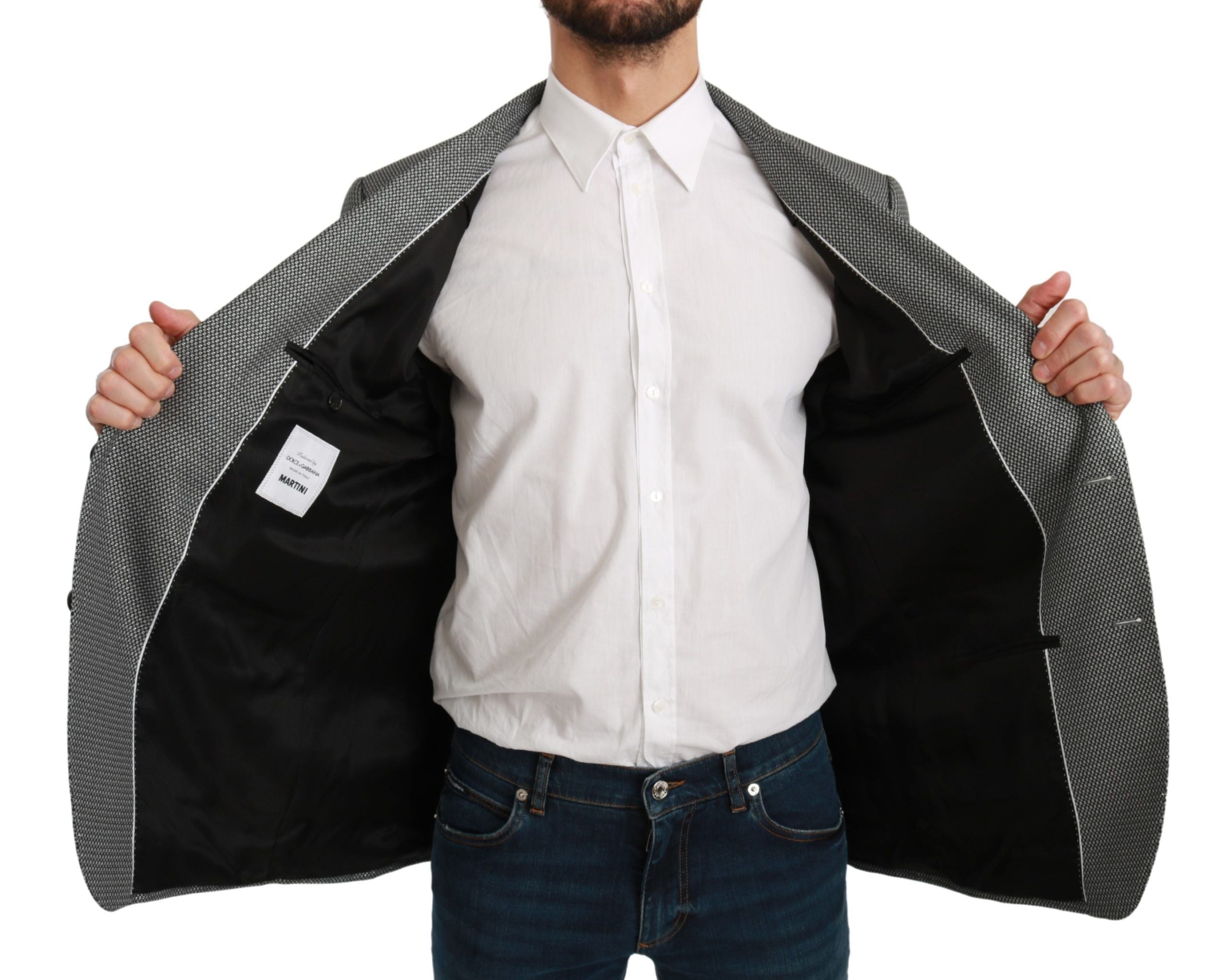 Dolce &amp; Gabbana Eleganter Slim Fit Blazer mit grauem Fantasiemuster