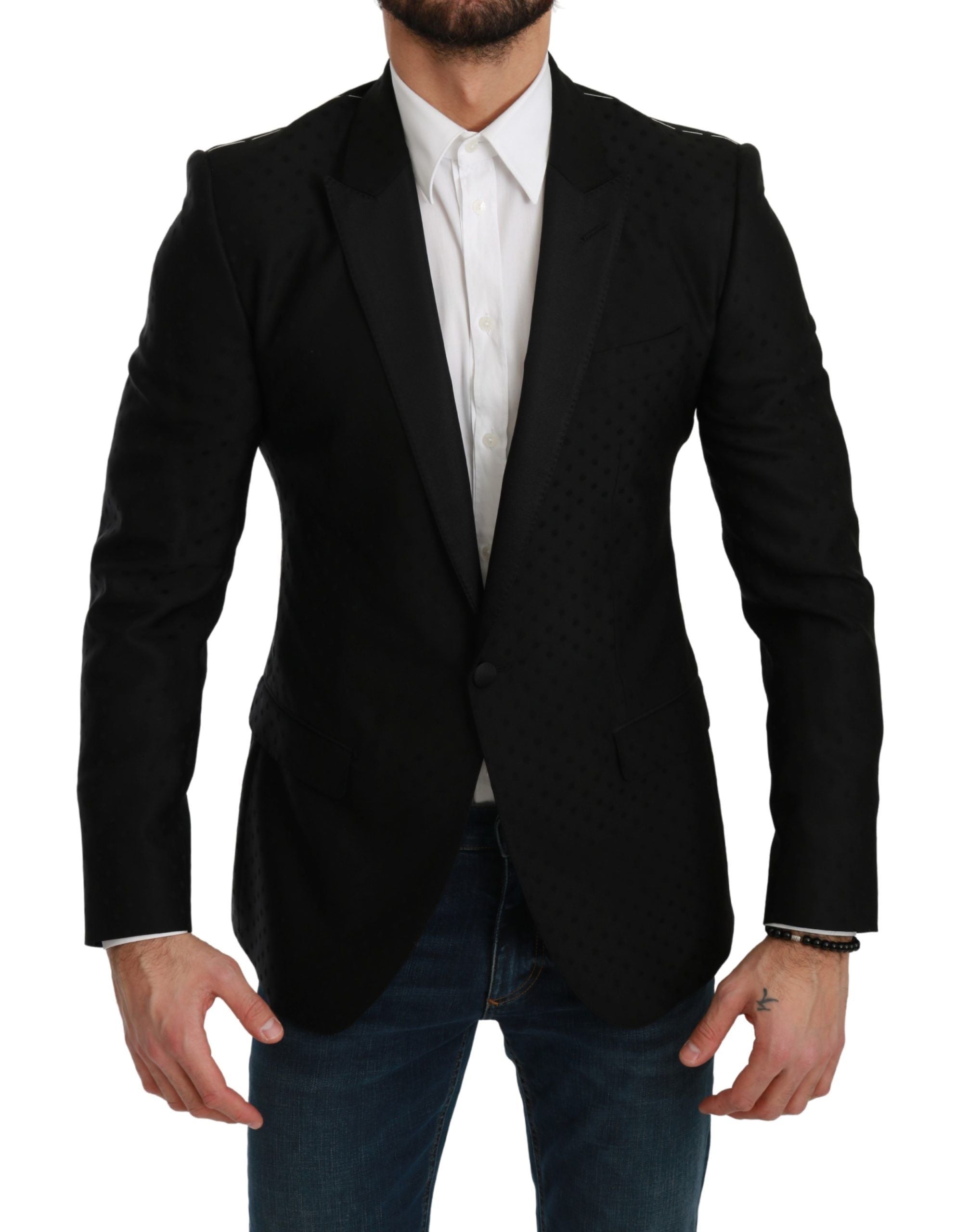 Dolce &amp; Gabbana – Eleganter Blazer aus schwarzer Wollmischung mit Punkten