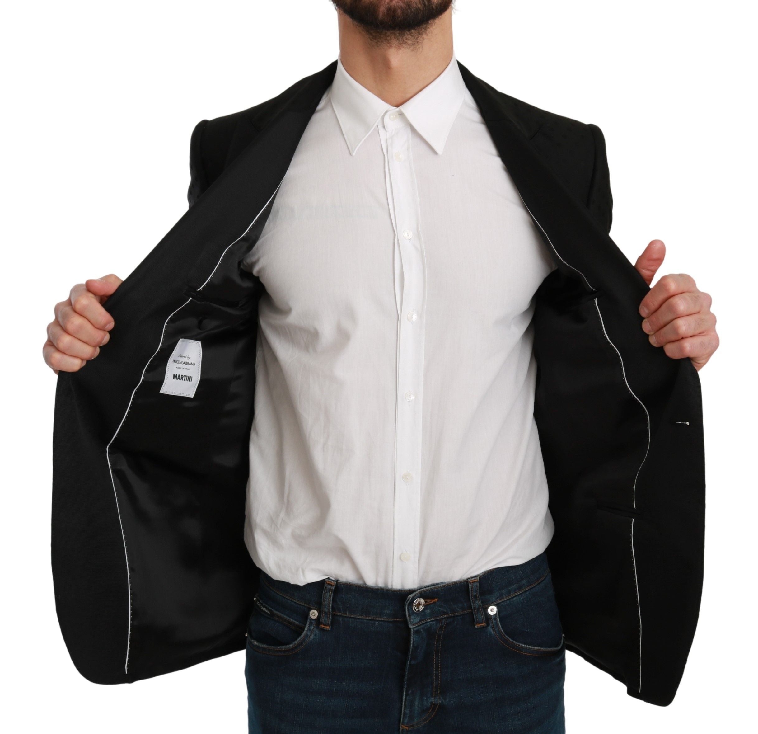 Dolce &amp; Gabbana – Eleganter Blazer aus schwarzer Wollmischung mit Punkten